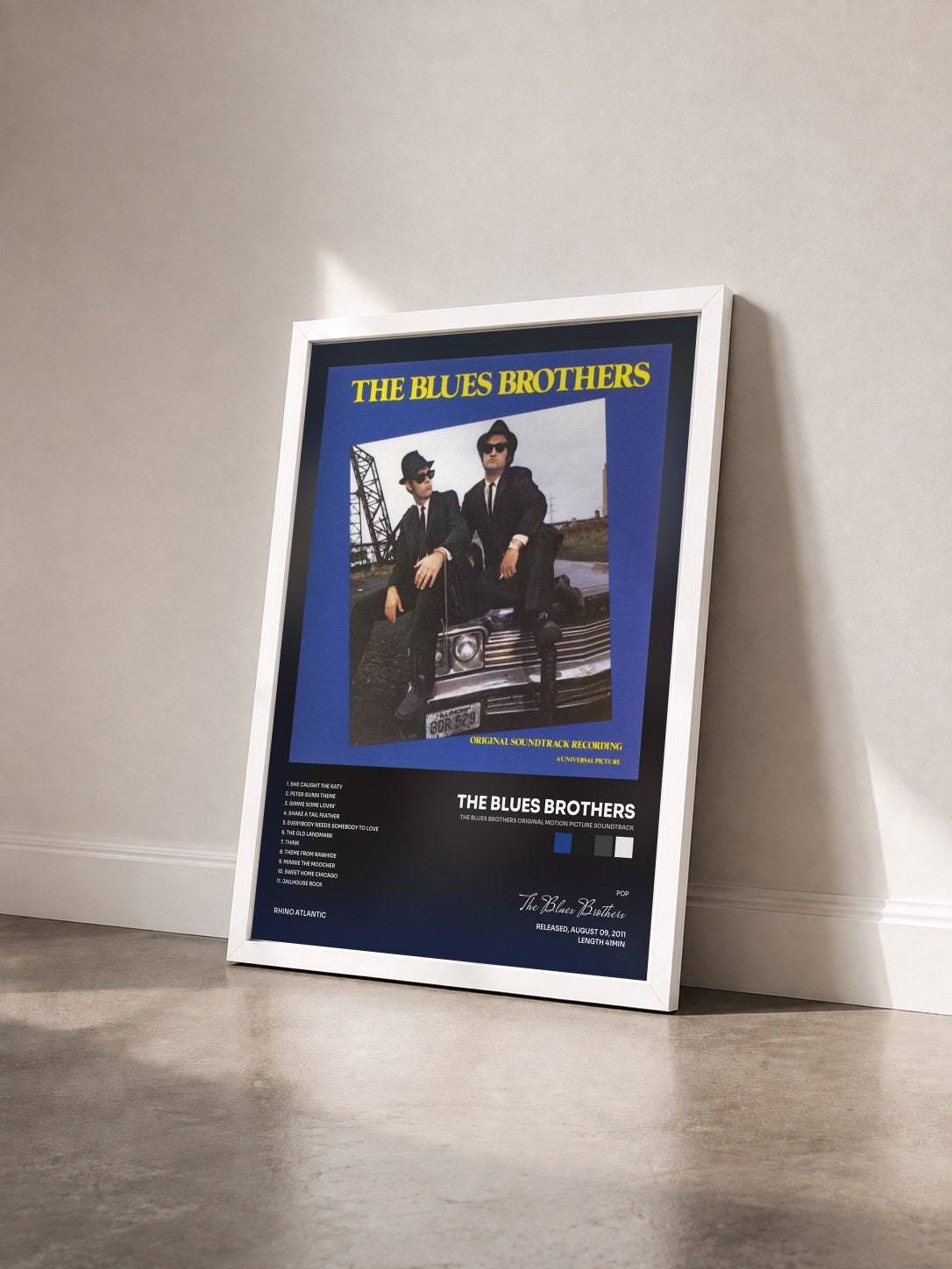 #blanc The Blues Brothers Original Motion Picture Soundtrack by The Blues Brothers as a framed art print seen at an angle, white frame