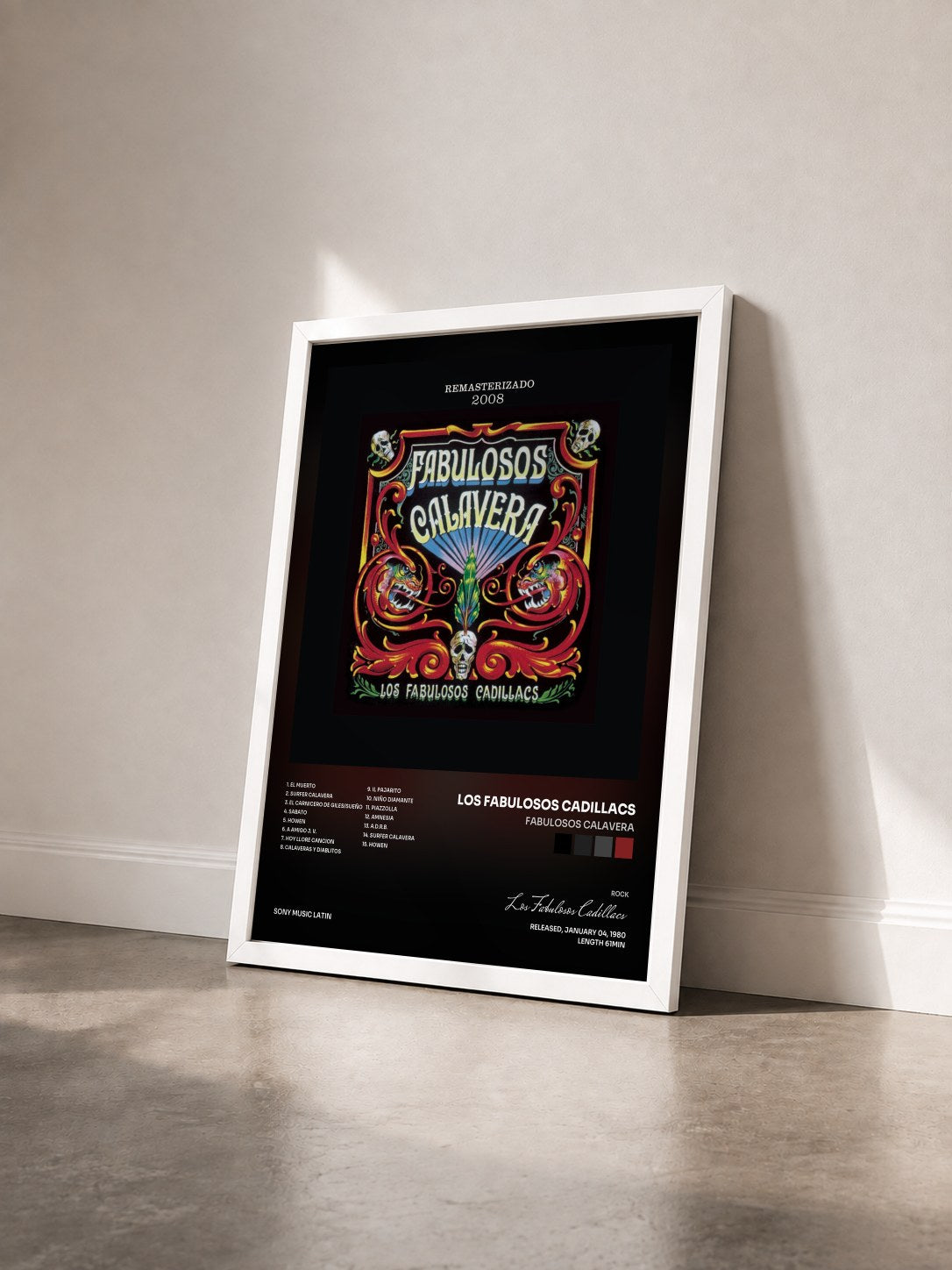 #blanc Tableau de l'album Fabulosos Calavera de Los Fabulosos Cadillacs vu de trois quarts, cadre blanc