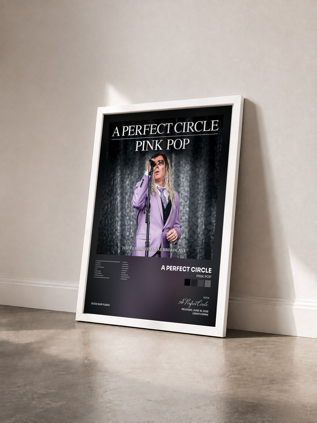 #blanc Pink Pop by A Perfect Circle as a framed art print seen at an angle, white frame