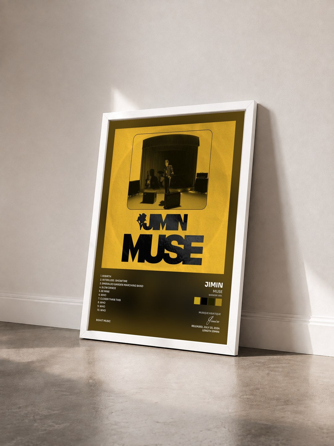 #blanc Tableau de l'album MUSE (WANDER ver.) de Jimin vu de trois quarts, cadre blanc