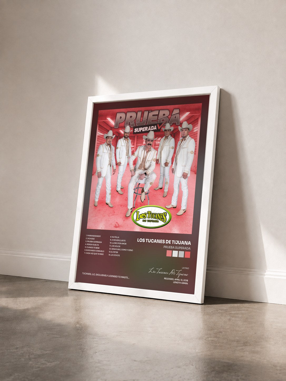 #blanc Tableau de l'album Prueba Superada de Los Tucanes De Tijuana vu de trois quarts, cadre blanc