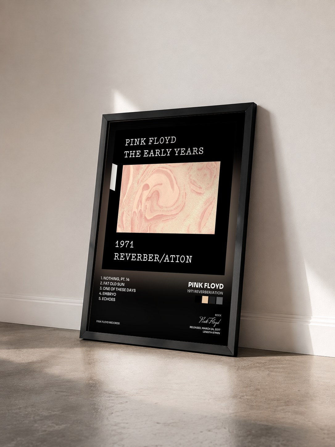 #noir Tableau de l'album 1971 Reverber/ation de Pink Floyd vu de trois quarts, cadre noir