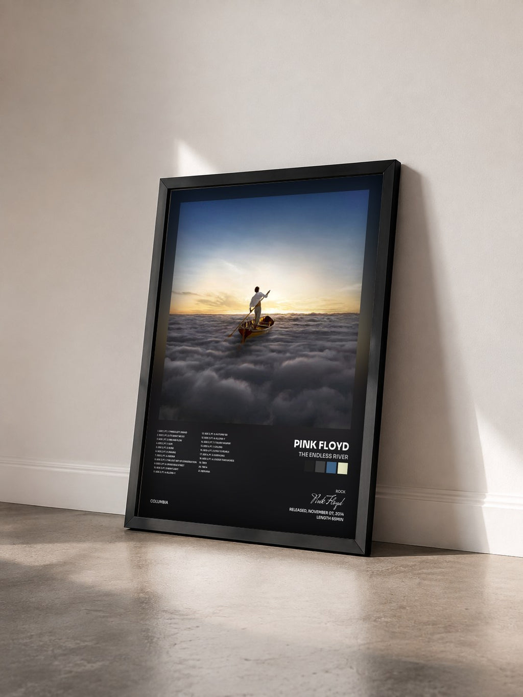 #noir Tableau de l'album The Endless River de Pink Floyd vu de trois quarts, cadre noir