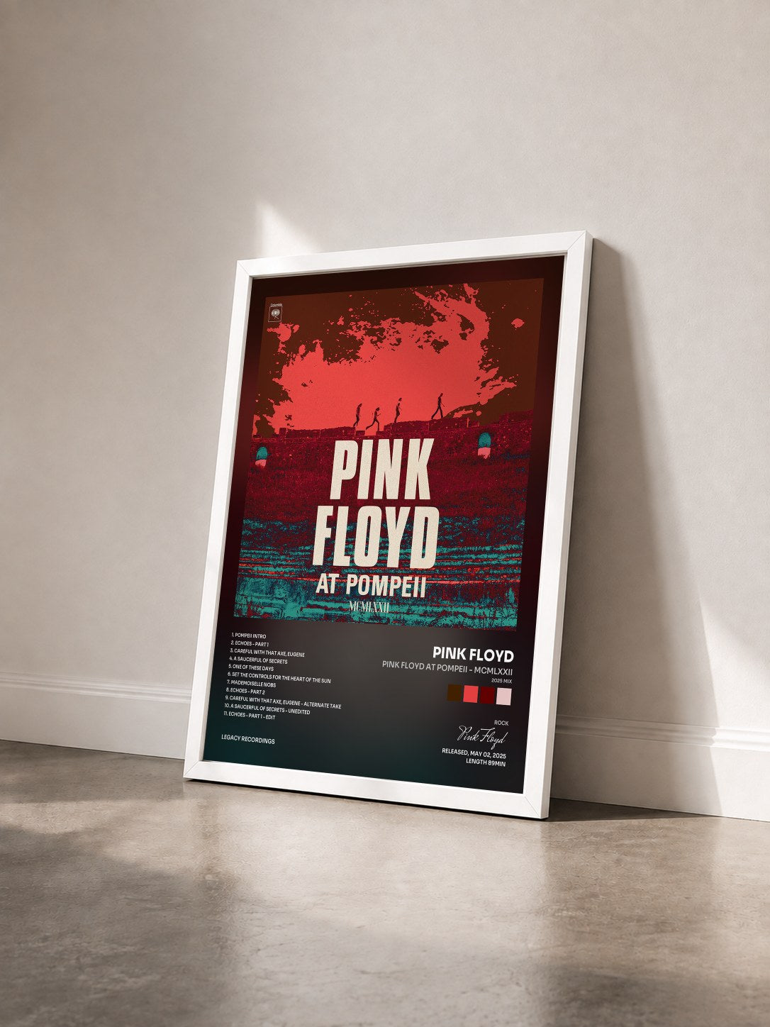 #blanc Tableau de l'album Pink Floyd at Pompeii - MCMLXXII (2025 Mix) de Pink Floyd vu de trois quarts, cadre blanc
