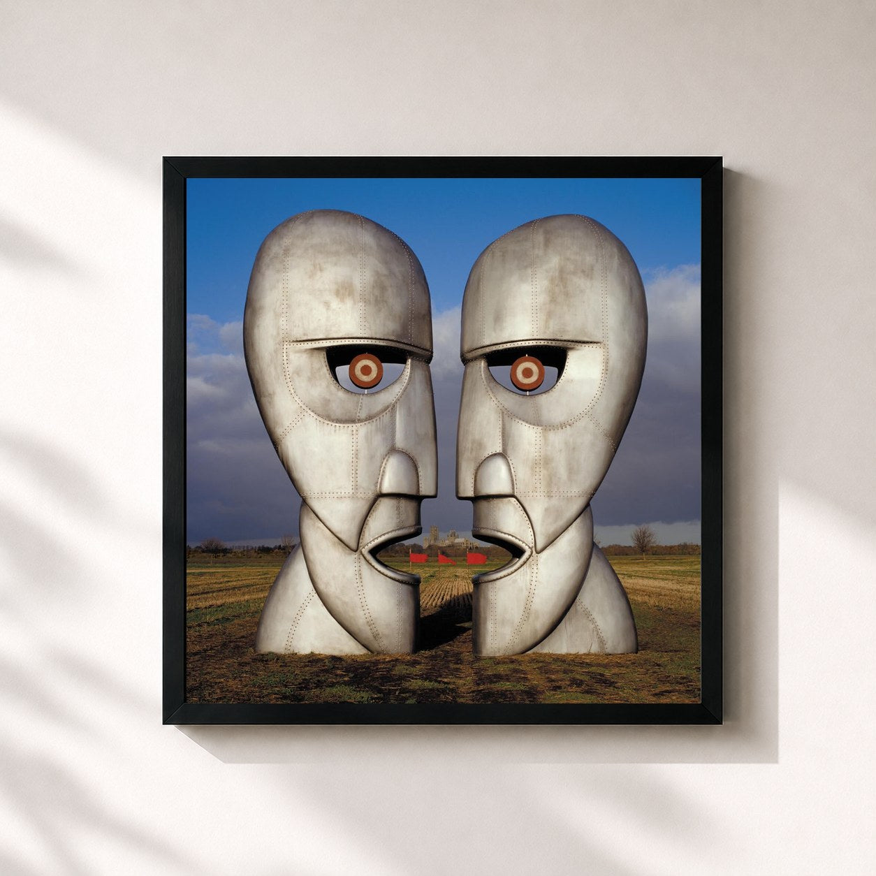 #noir Tableau carré de l'album The Division Bell de Pink Floyd, cadre noir 32x32 cm
