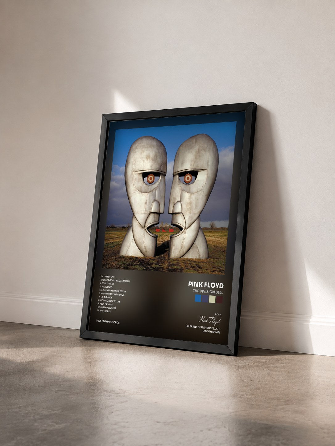 #noir Tableau de l'album The Division Bell de Pink Floyd vu de trois quarts, cadre noir