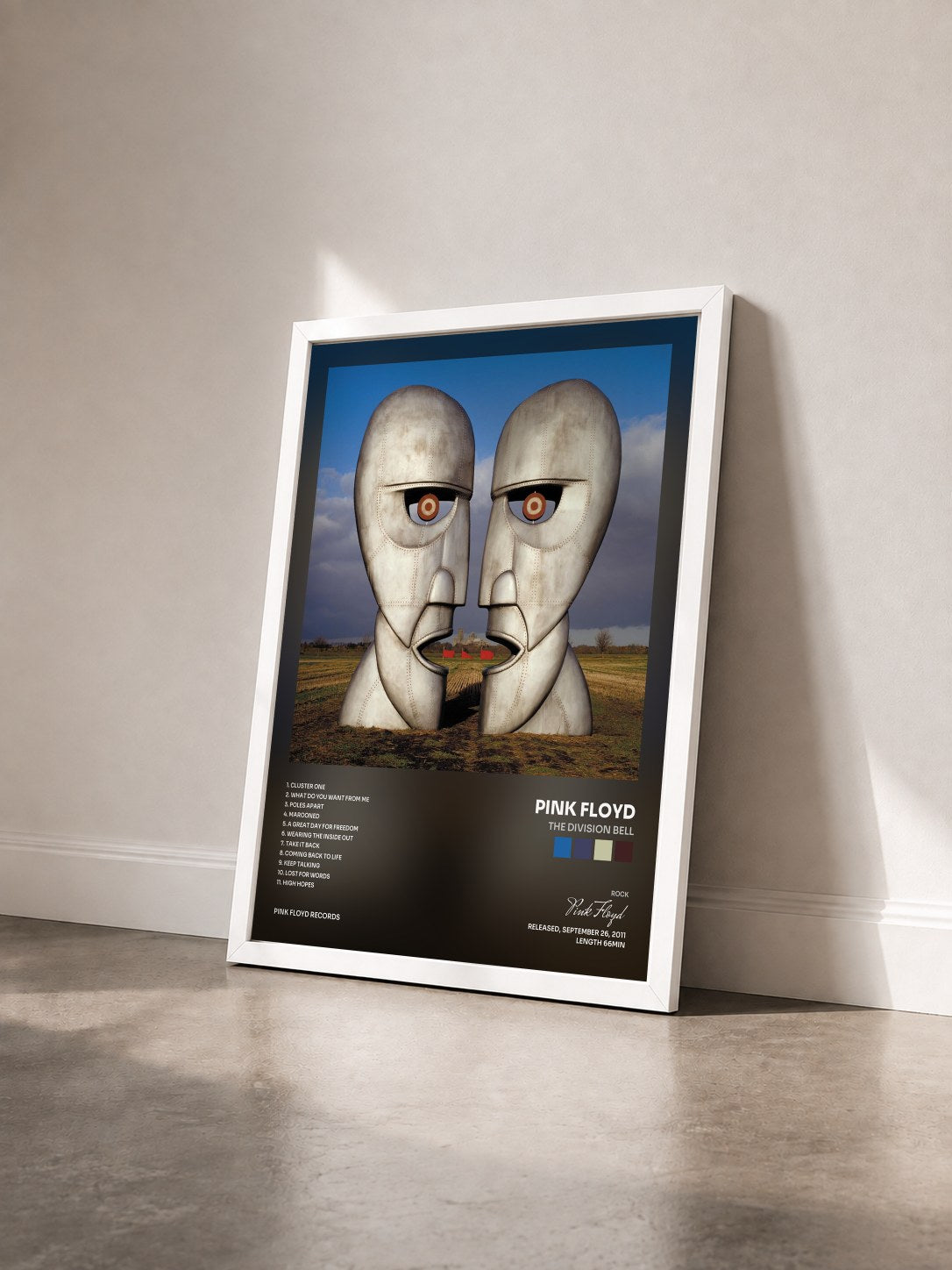 #blanc Tableau de l'album The Division Bell de Pink Floyd vu de trois quarts, cadre blanc