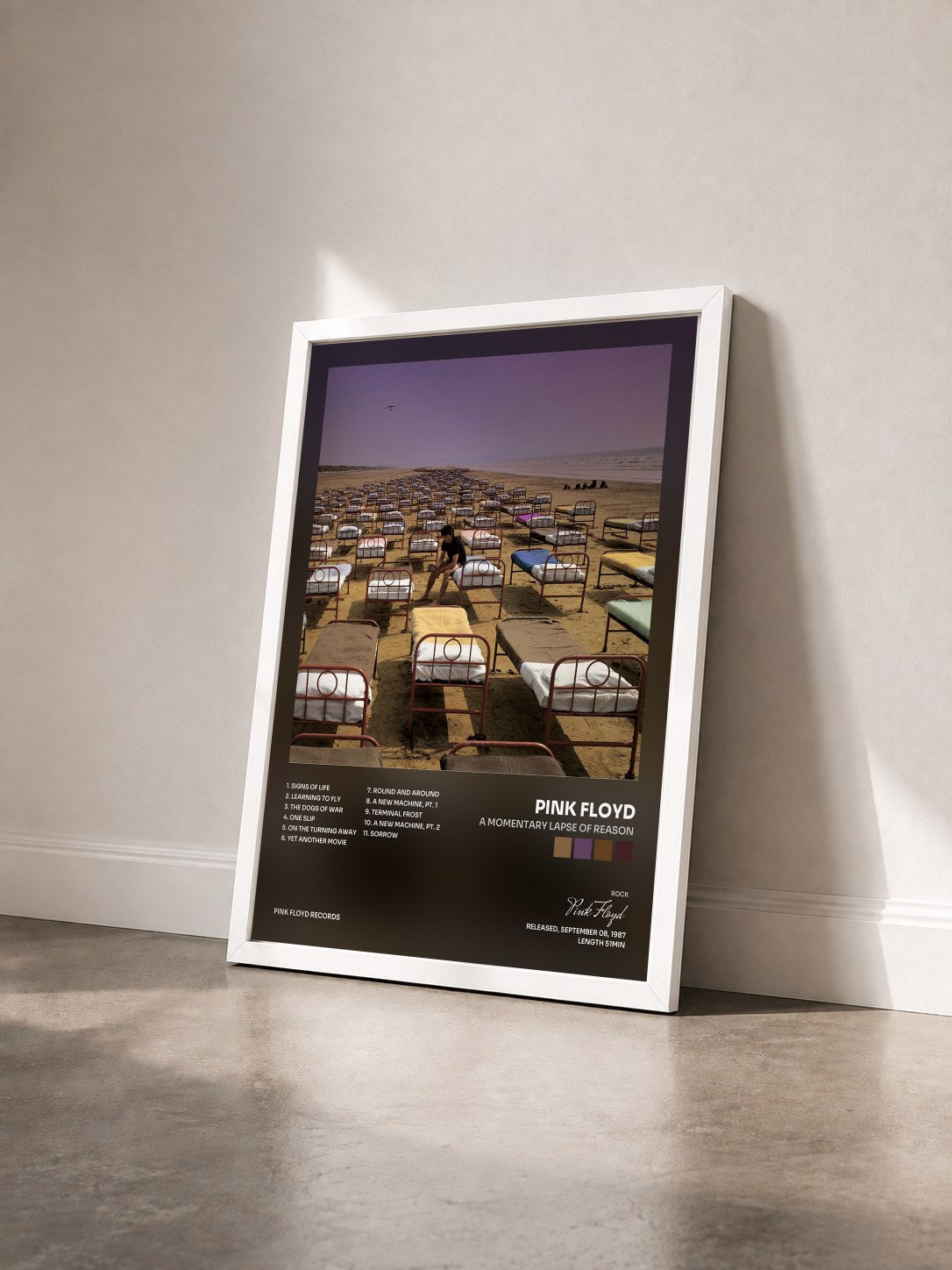 #blanc Tableau de l'album A Momentary Lapse of Reason de Pink Floyd vu de trois quarts, cadre blanc