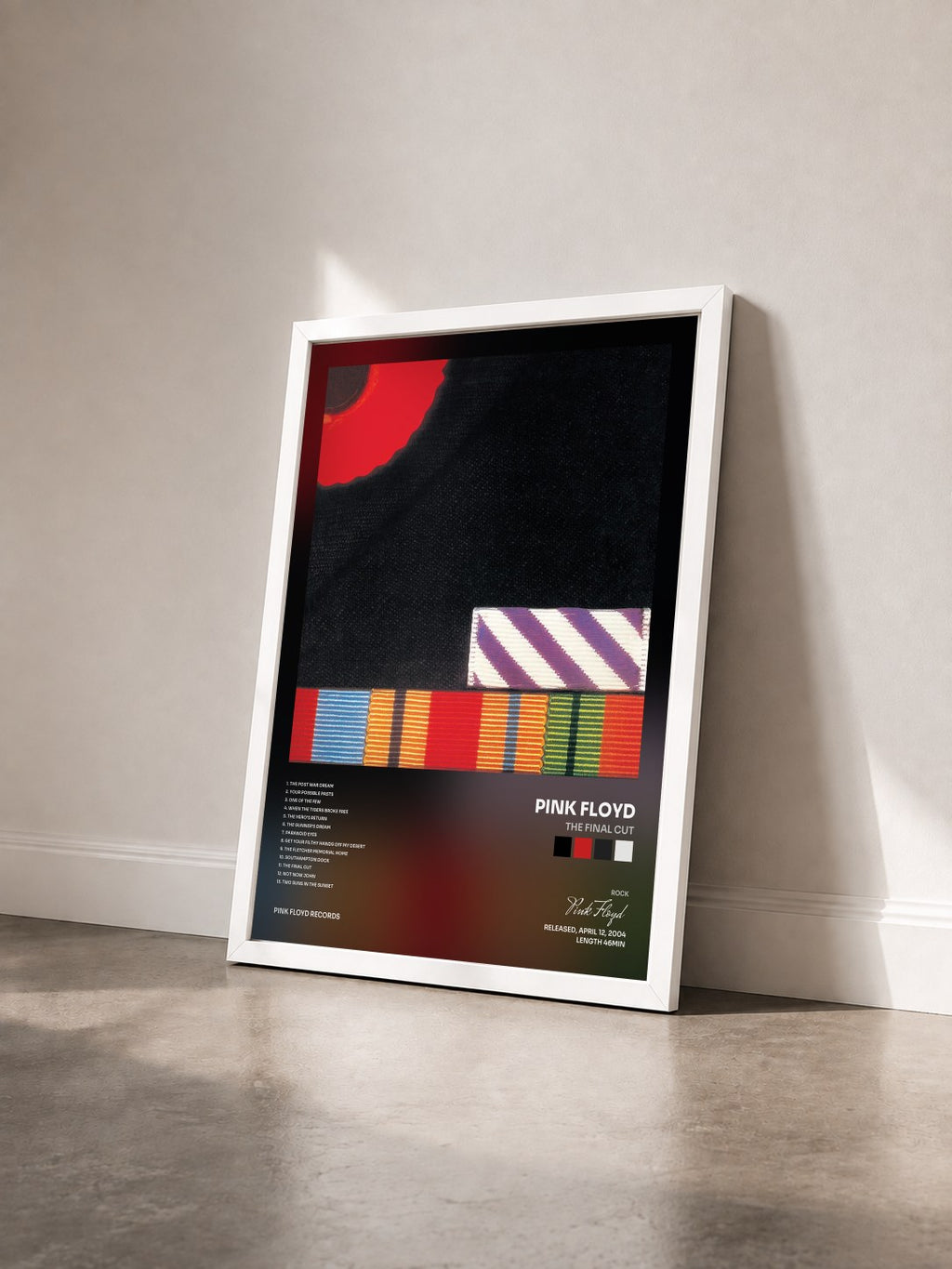 #blanc The Final Cut di Pink Floyd in stampa incorniciata vista di tre quarti, cornice bianca