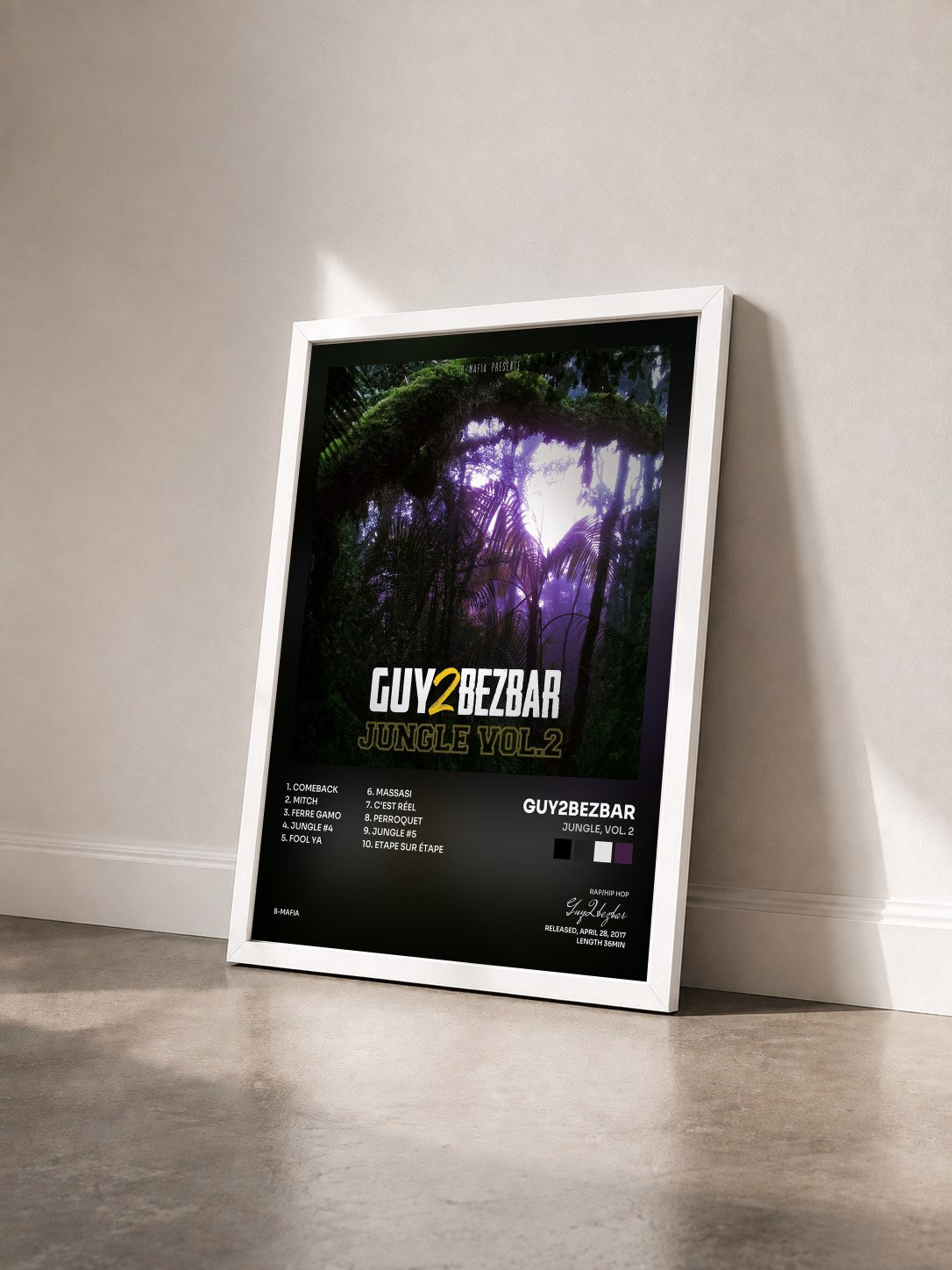 #blanc Tableau de l'album Jungle, vol. 2 de Guy2bezbar vu de trois quarts, cadre blanc
