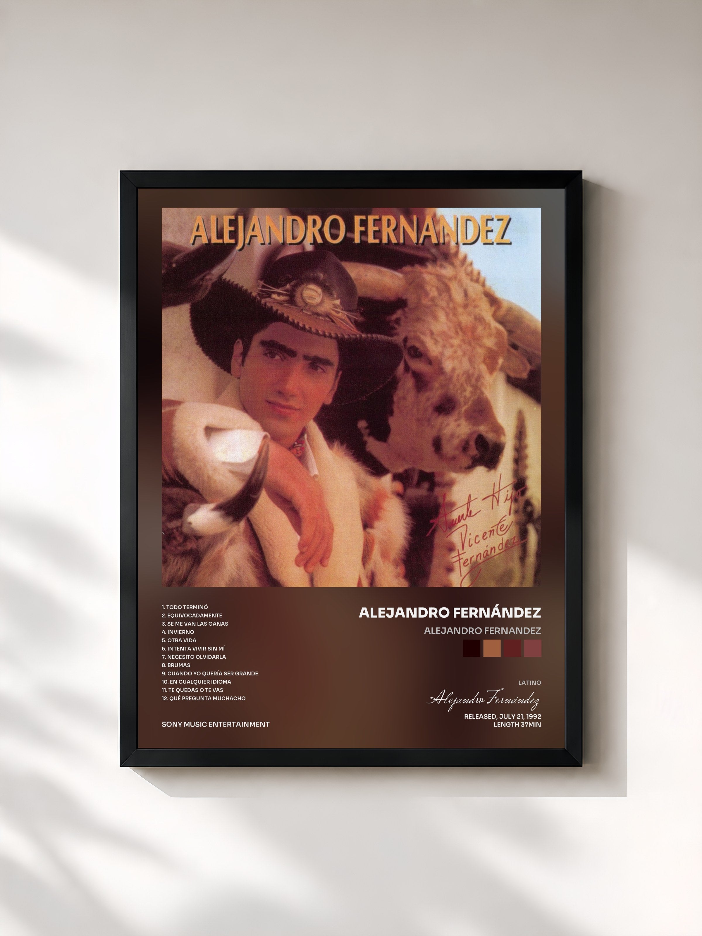 #noir Tableau de l'album ALEJANDRO FERNANDEZ de Alejandro Fernández, cadre noir, imprimé et encadré en France