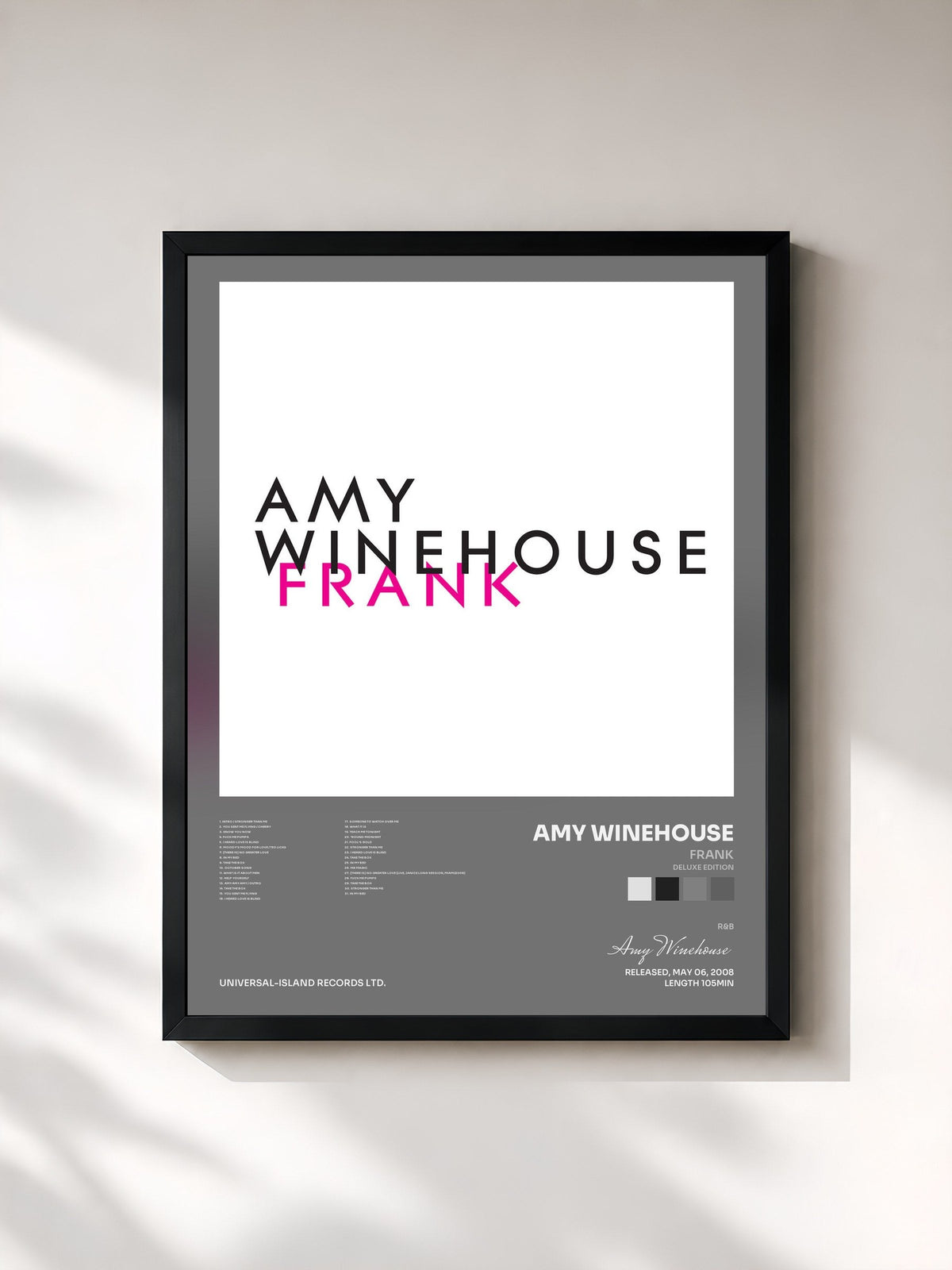 #noir Tableau de l'album Frank (Deluxe Edition) de Amy Winehouse, cadre noir, imprimé et encadré en France