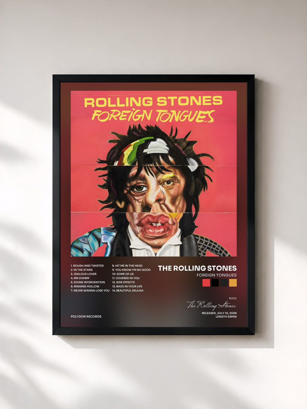 #noir Tableau de l'album Foreign Tongues de The Rolling Stones, cadre noir, imprimé et encadré en France