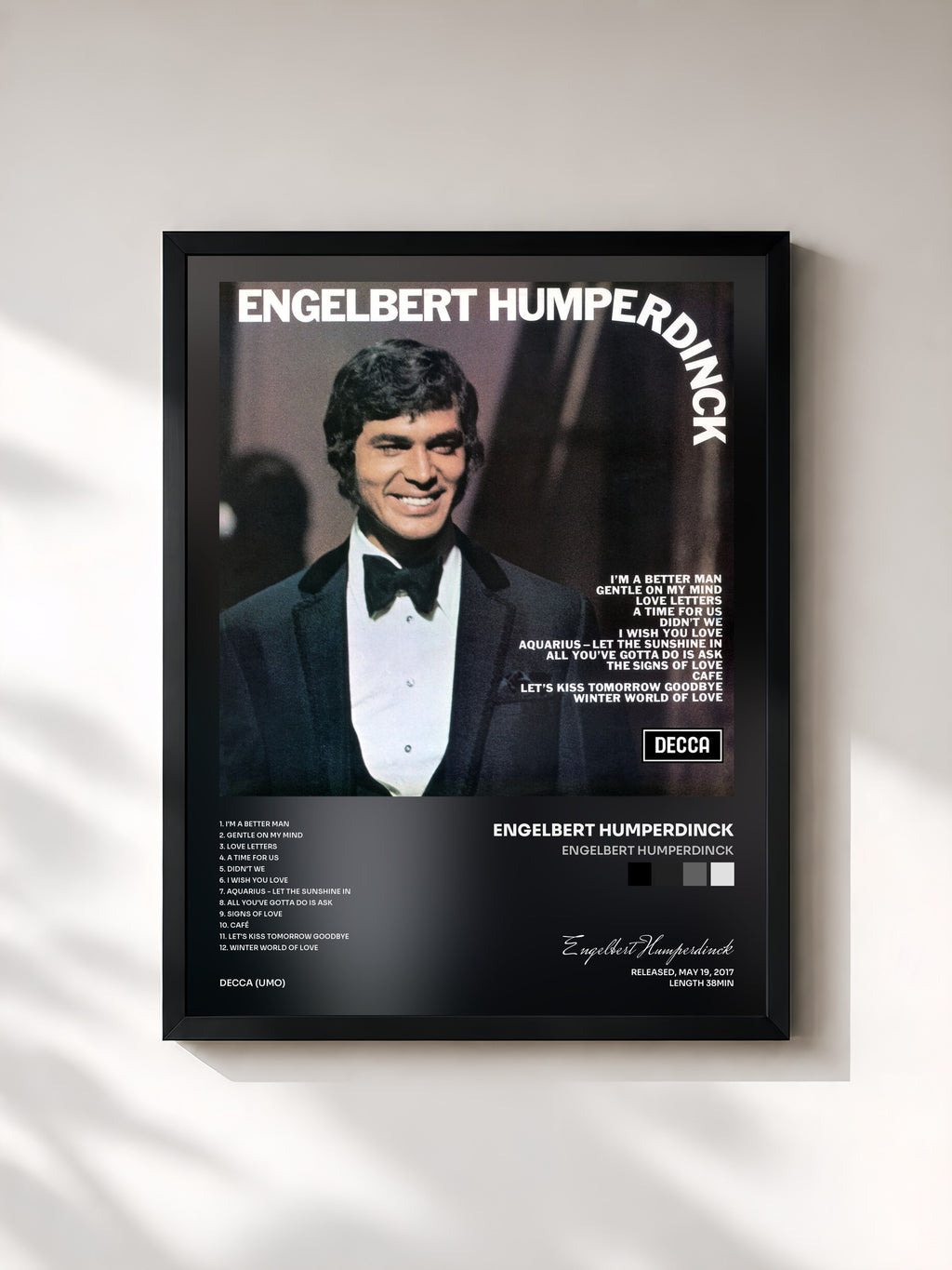 #noir Tableau de l'album Engelbert Humperdinck de Engelbert Humperdinck, cadre noir, imprimé et encadré en France