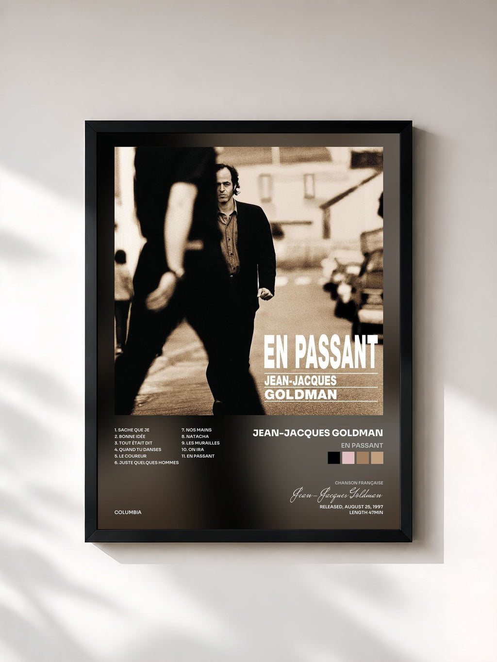#noir Tableau de l'album En passant de Jean-Jacques Goldman, cadre noir, imprimé et encadré en France