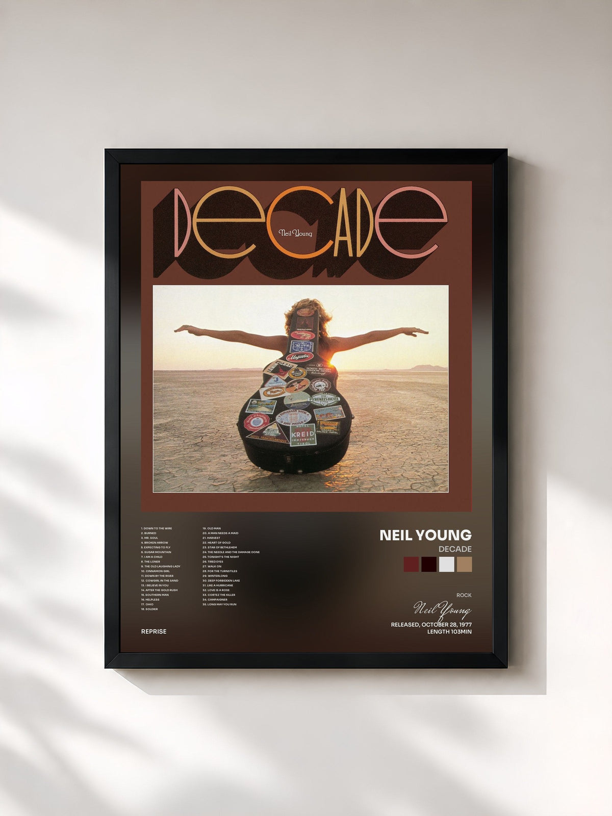 #noir Tableau de l'album Decade de Neil Young, cadre noir, imprimé et encadré en France
