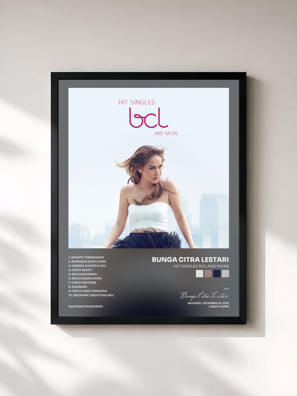 #noir Tableau de l'album Hit Singles BCL And More de Bunga Citra Lestari, cadre noir, imprimé et encadré en France