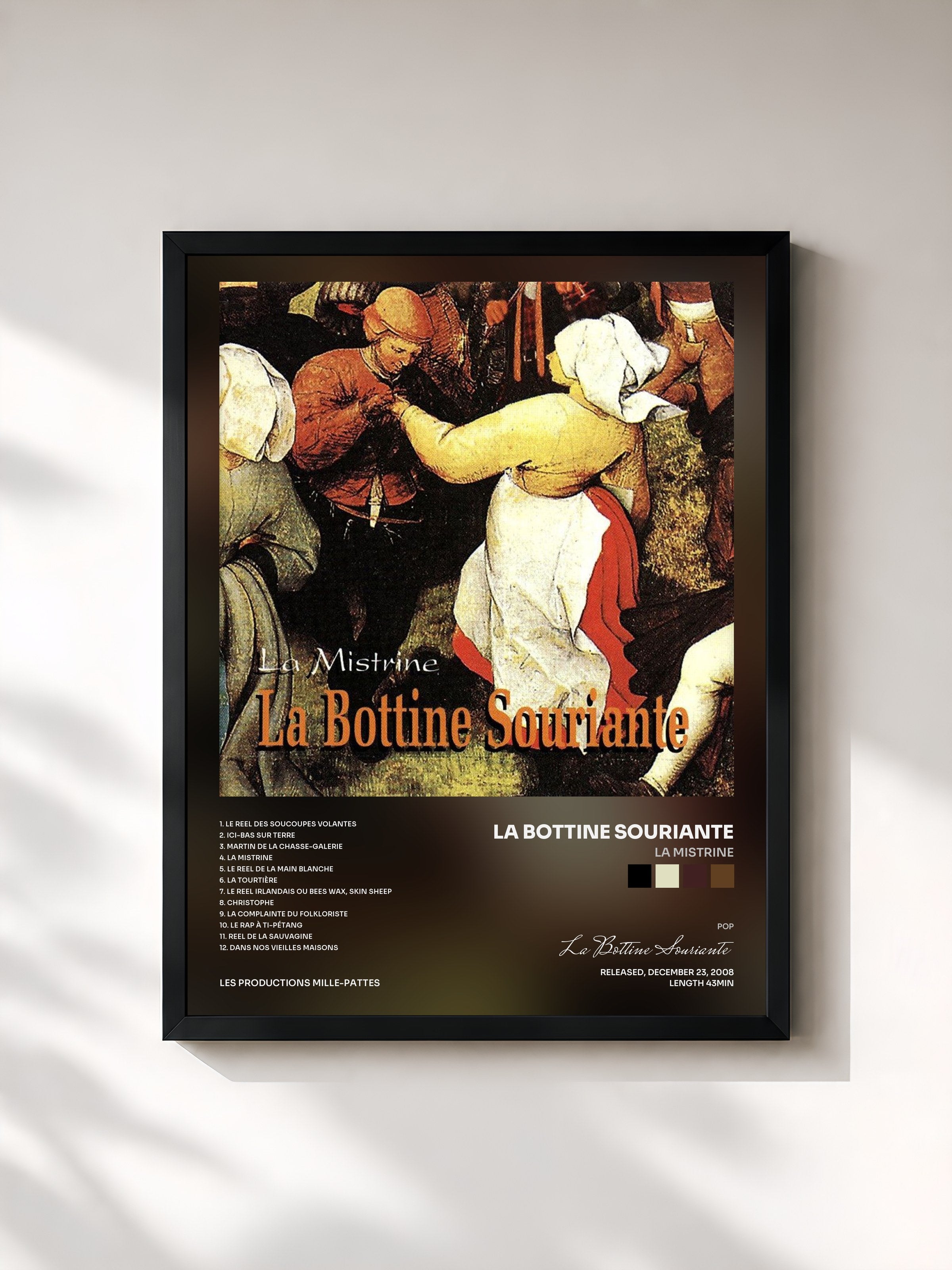 #noir Tableau de l'album La Mistrine de La Bottine Souriante, cadre noir, imprimé et encadré en France