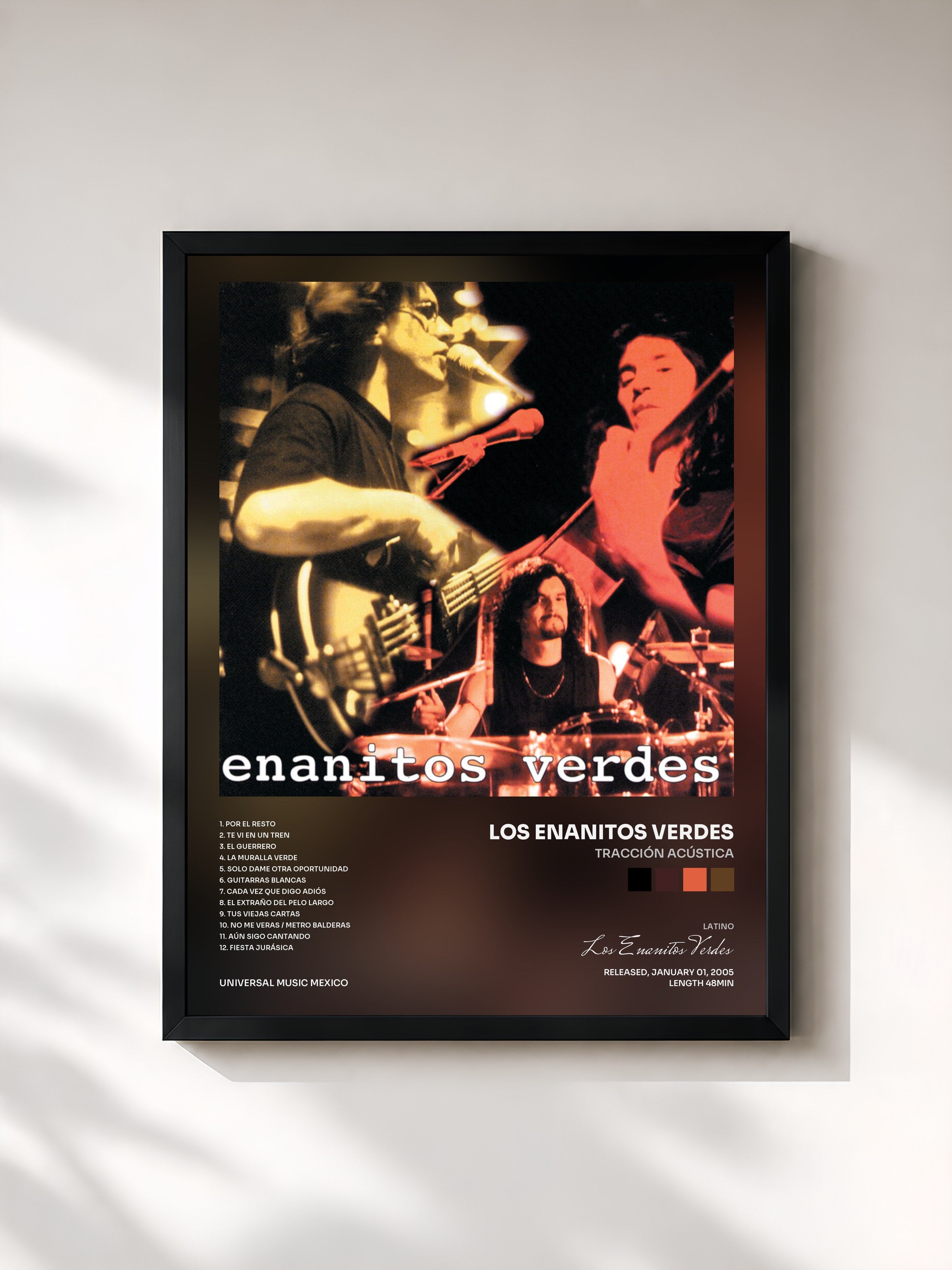 #noir Tableau de l'album Tracción Acústica de Los Enanitos Verdes, cadre noir, imprimé et encadré en France