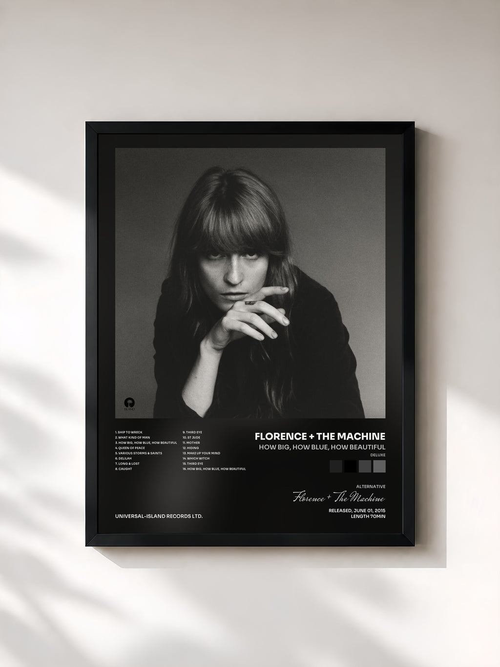 #noir Tableau de l'album How Big, How Blue, How Beautiful (Deluxe) de Florence + The Machine, cadre noir, imprimé et encadré en France