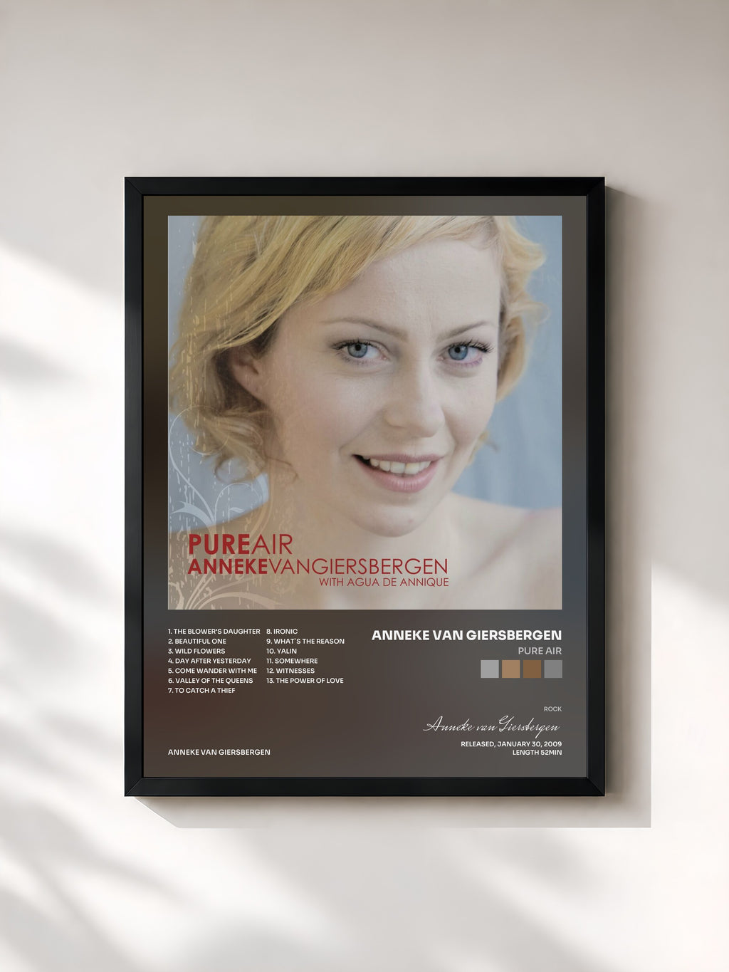 #noir Tableau de l'album Pure Air de Anneke van Giersbergen, cadre noir, imprimé et encadré en France