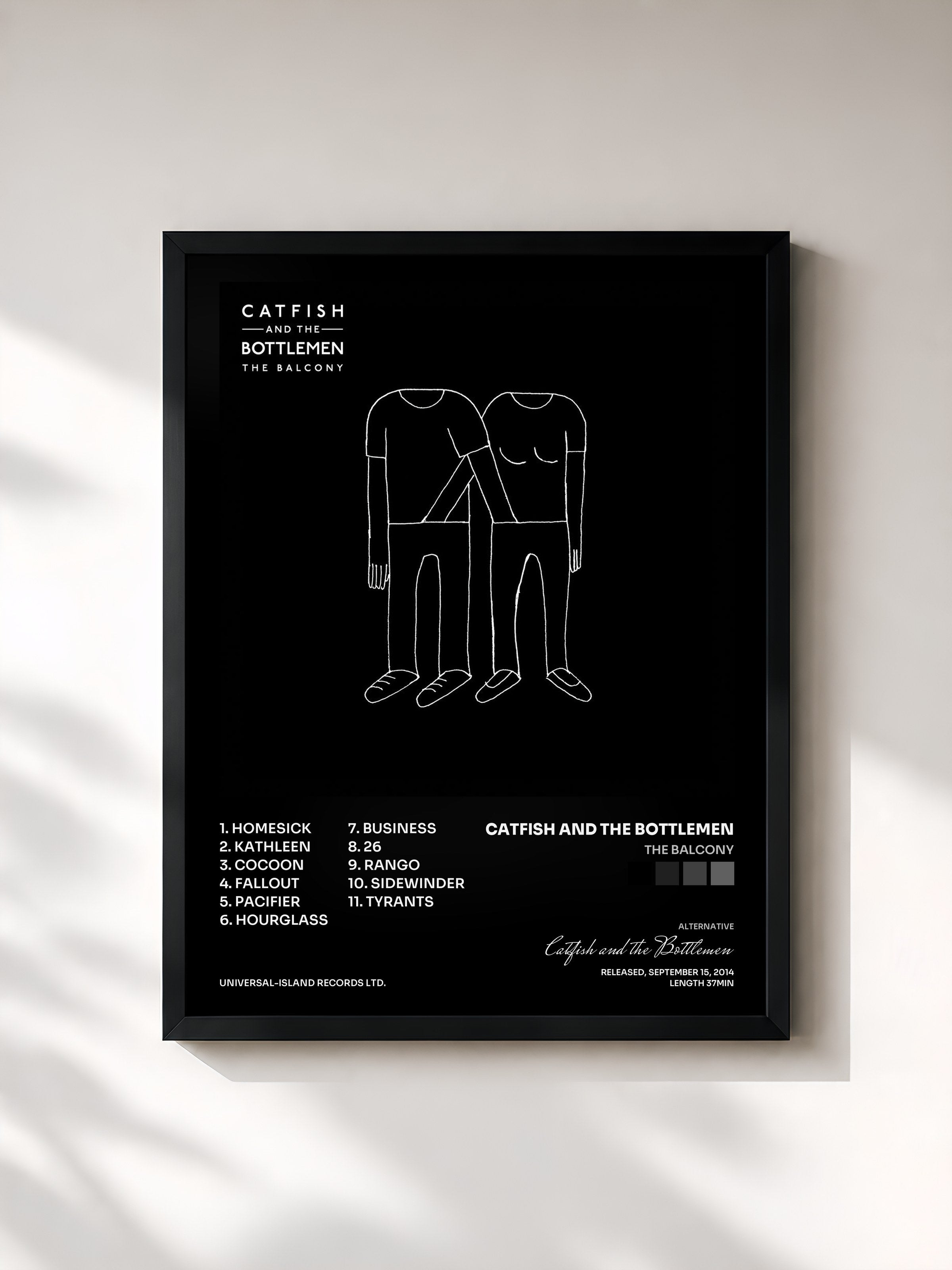 #noir Tableau de l'album The Balcony de Catfish and the Bottlemen, cadre noir, imprimé et encadré en France