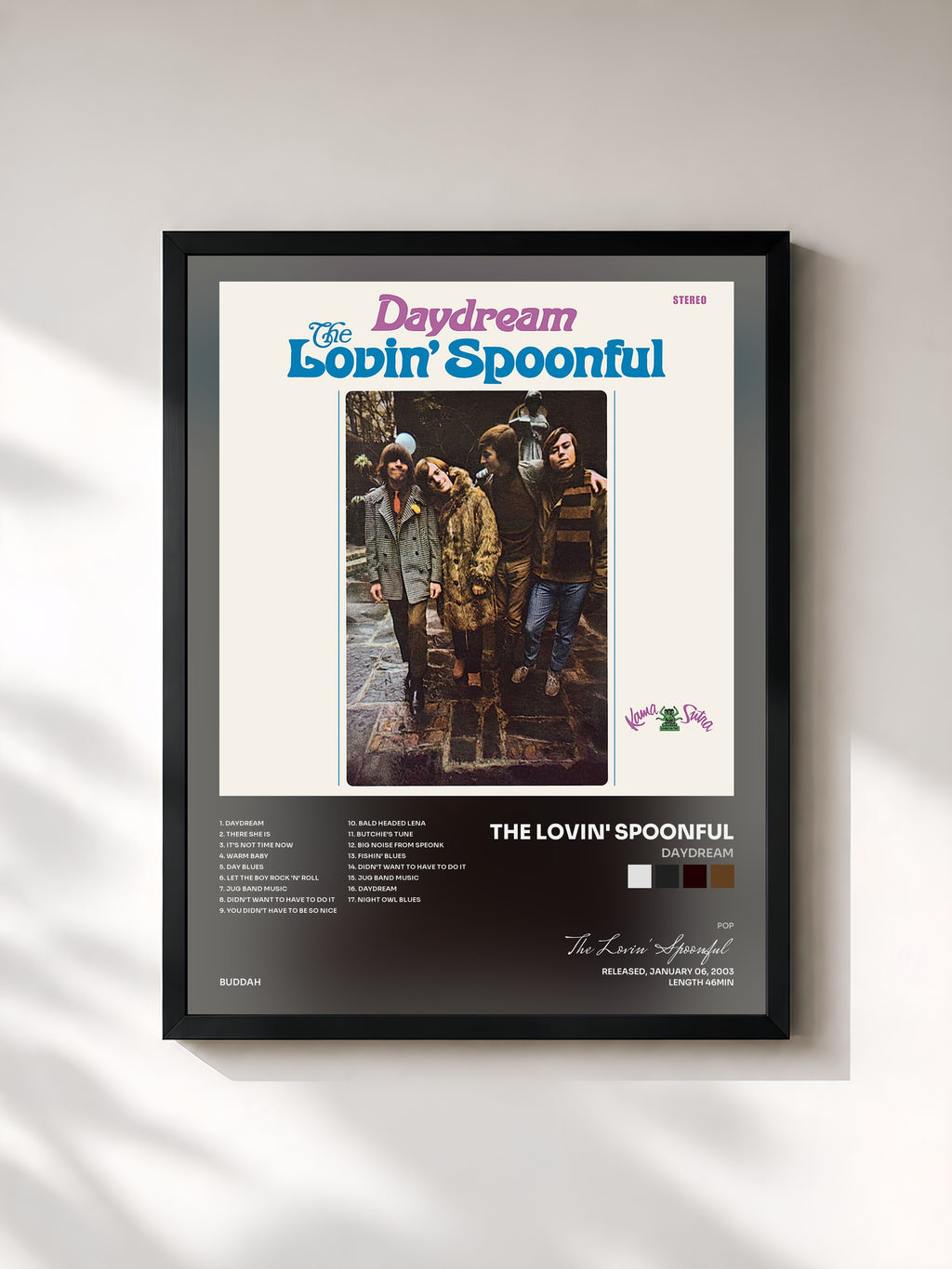 #noir Tableau de l'album Daydream de The Lovin' Spoonful, cadre noir, imprimé et encadré en France