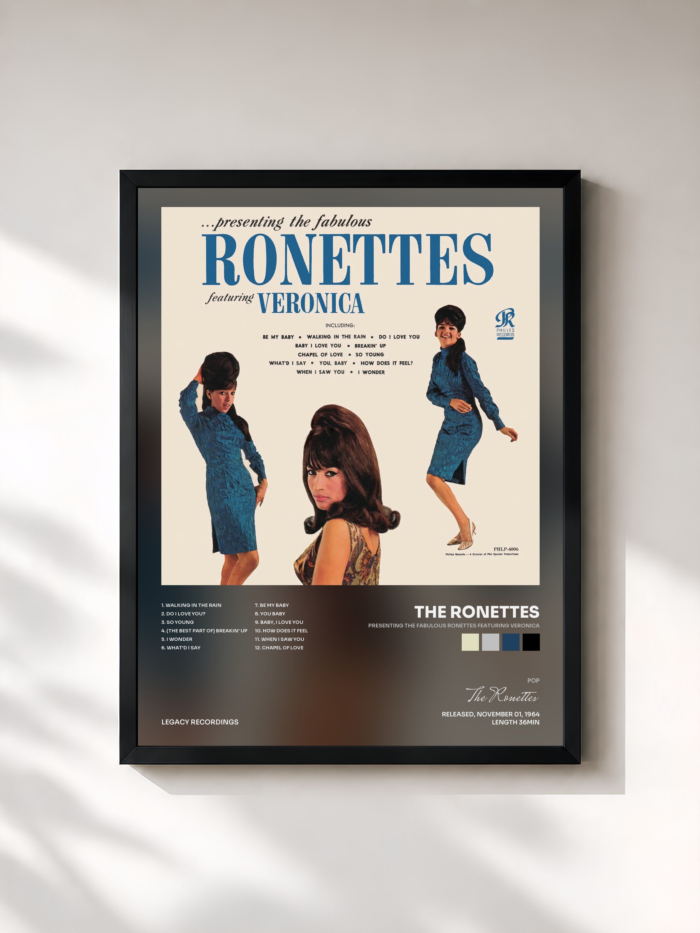 #noir Tableau de l'album Presenting the Fabulous Ronettes Featuring Veronica de The Ronettes, cadre noir, imprimé et encadré en France