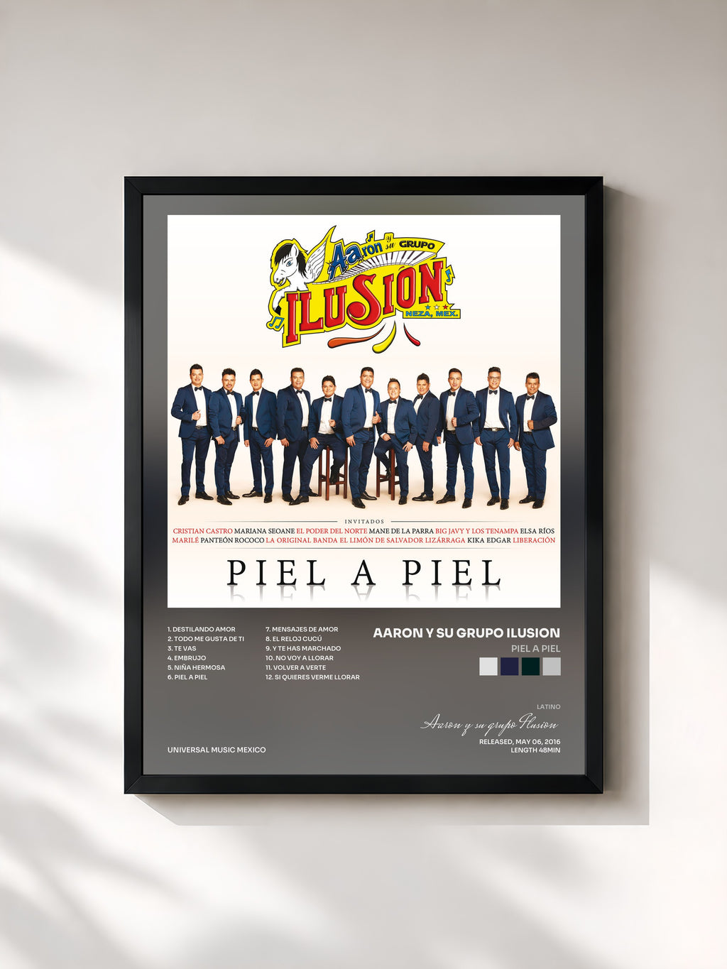 #noir Tableau de l'album Piel A Piel de Aaron y su grupo Ilusion, cadre noir, imprimé et encadré en France