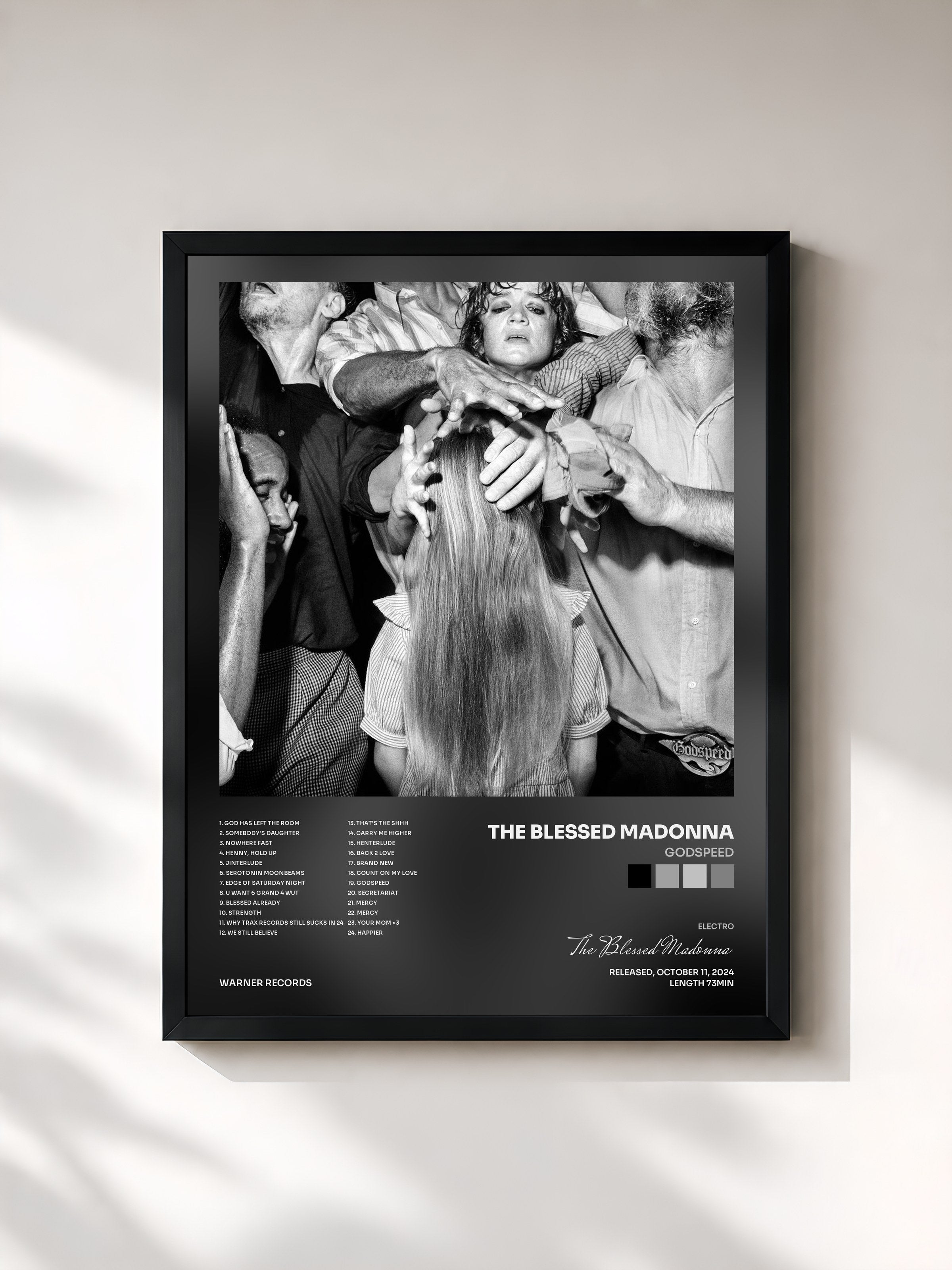 #noir Tableau de l'album Godspeed de The Blessed Madonna, cadre noir, imprimé et encadré en France