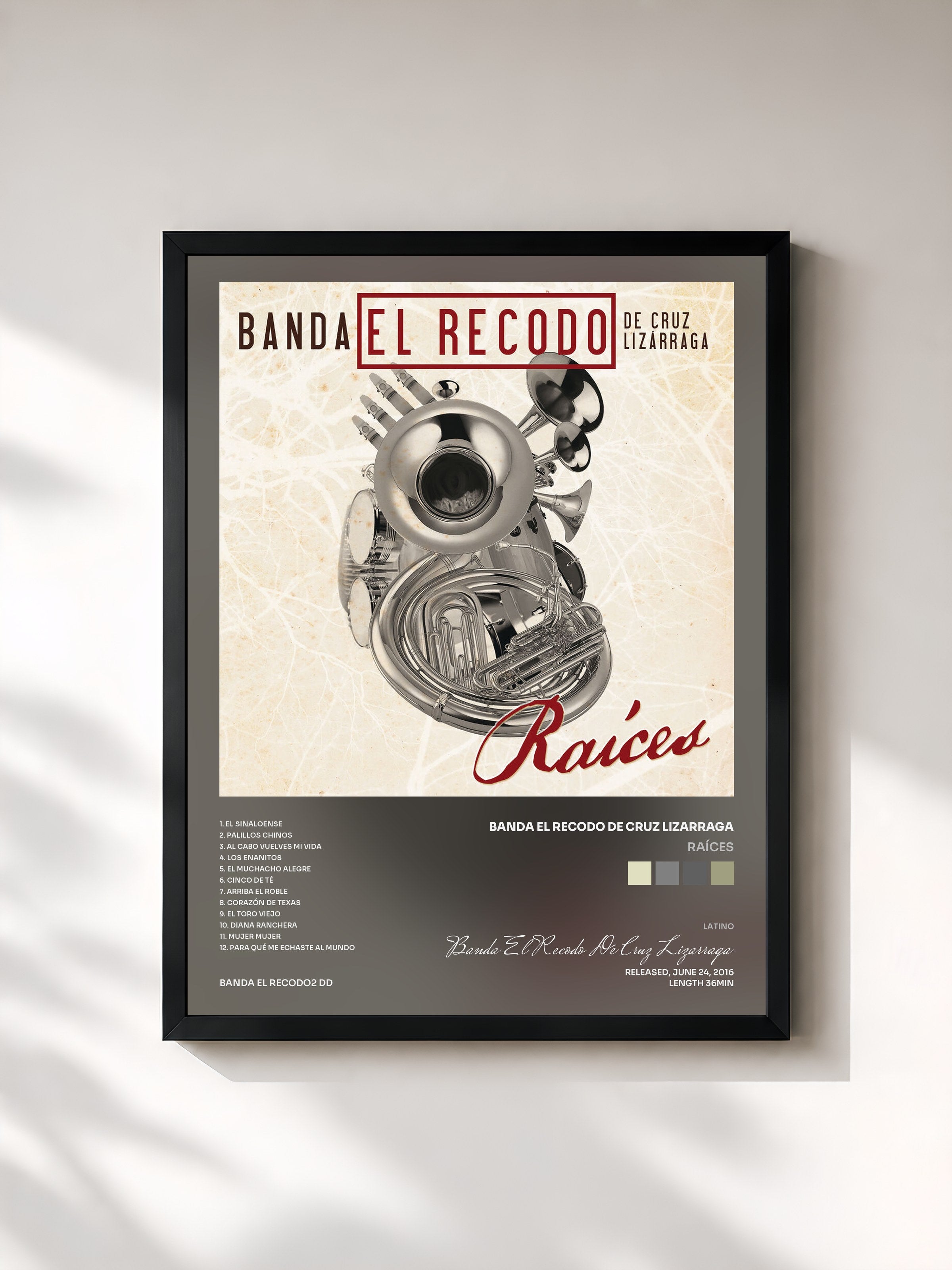 #noir Tableau de l'album Raíces de Banda El Recodo De Cruz Lizarraga, cadre noir, imprimé et encadré en France