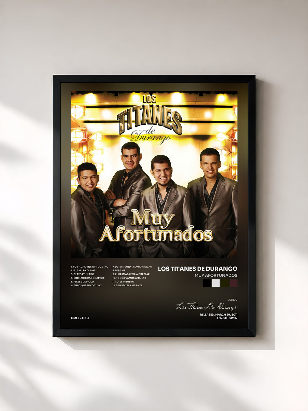 #noir Tableau de l'album Muy Afortunados de Los Titanes De Durango, cadre noir, imprimé et encadré en France