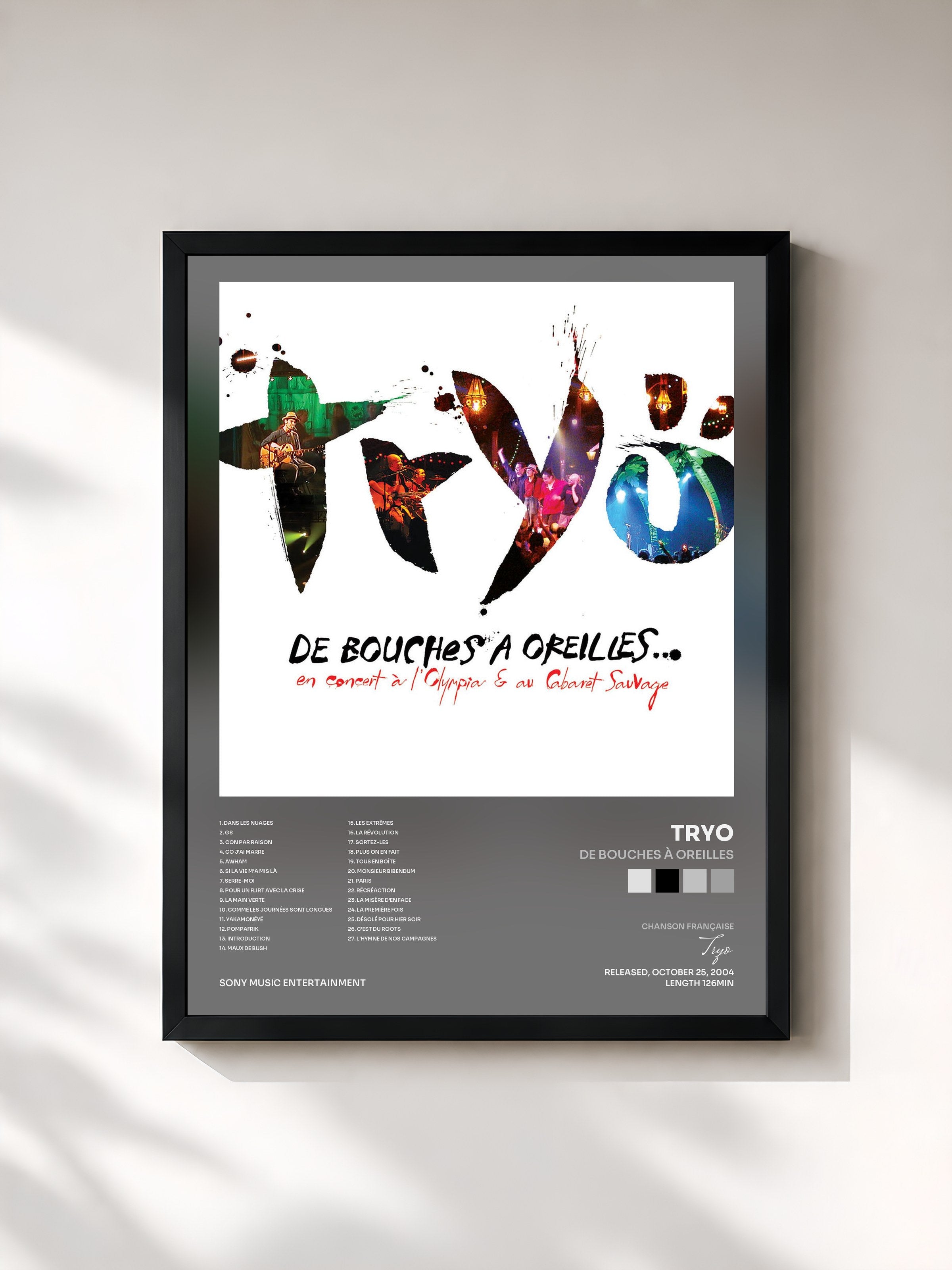 #noir Tableau de l'album De bouches à oreilles de Tryo, cadre noir, imprimé et encadré en France