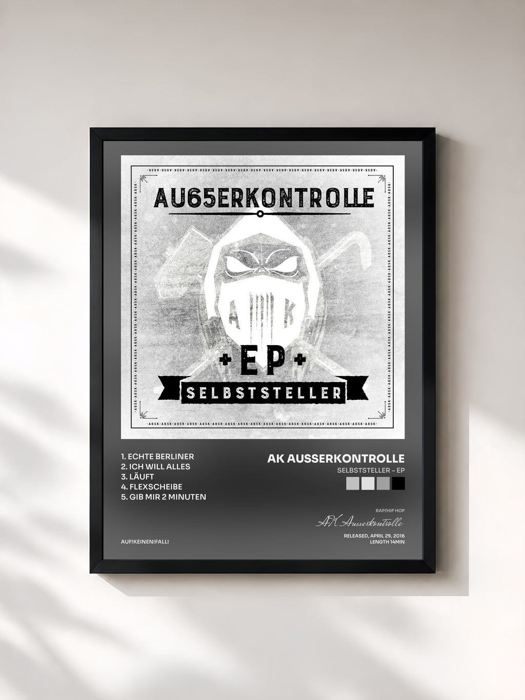 #noir Tableau de l'album Selbststeller - EP de AK Ausserkontrolle, cadre noir, imprimé et encadré en France