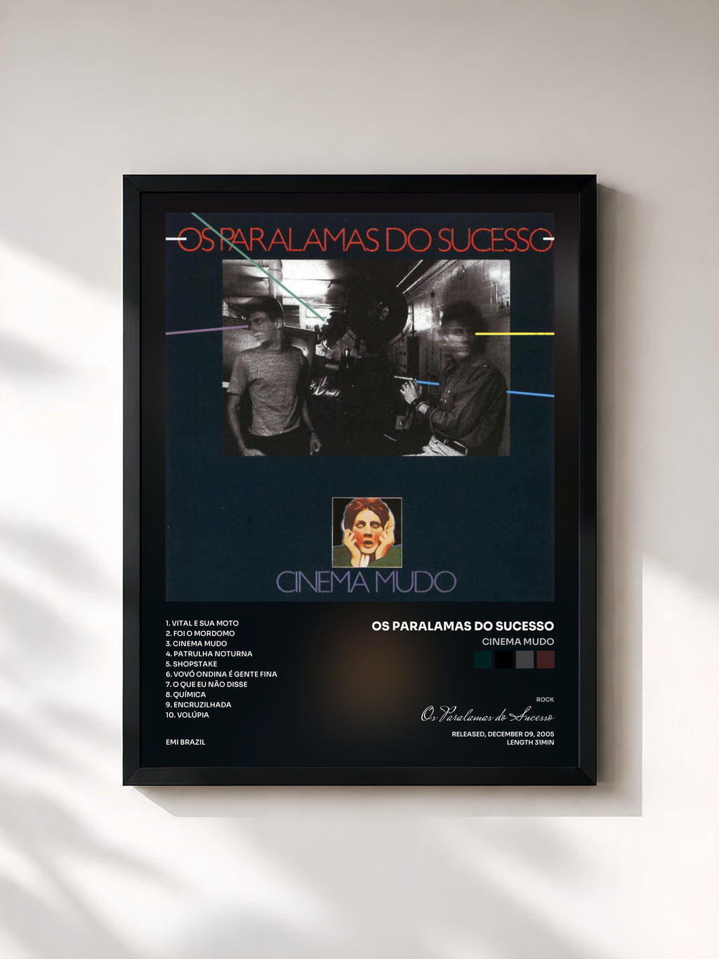 #noir Tableau de l'album Cinema Mudo de Os Paralamas do Sucesso, cadre noir, imprimé et encadré en France