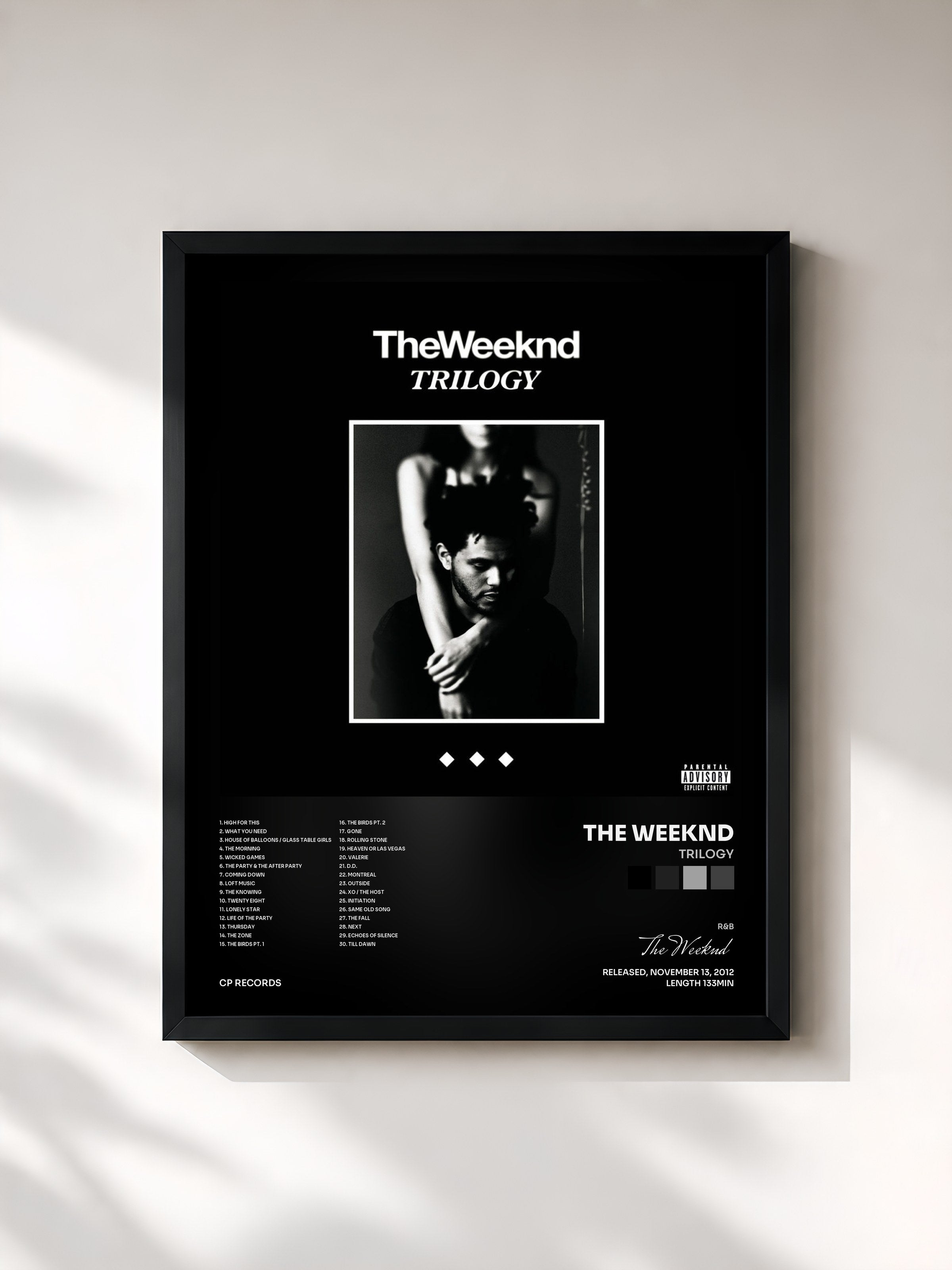 #noir Tableau de l'album Trilogy de The Weeknd, cadre noir, imprimé et encadré en France