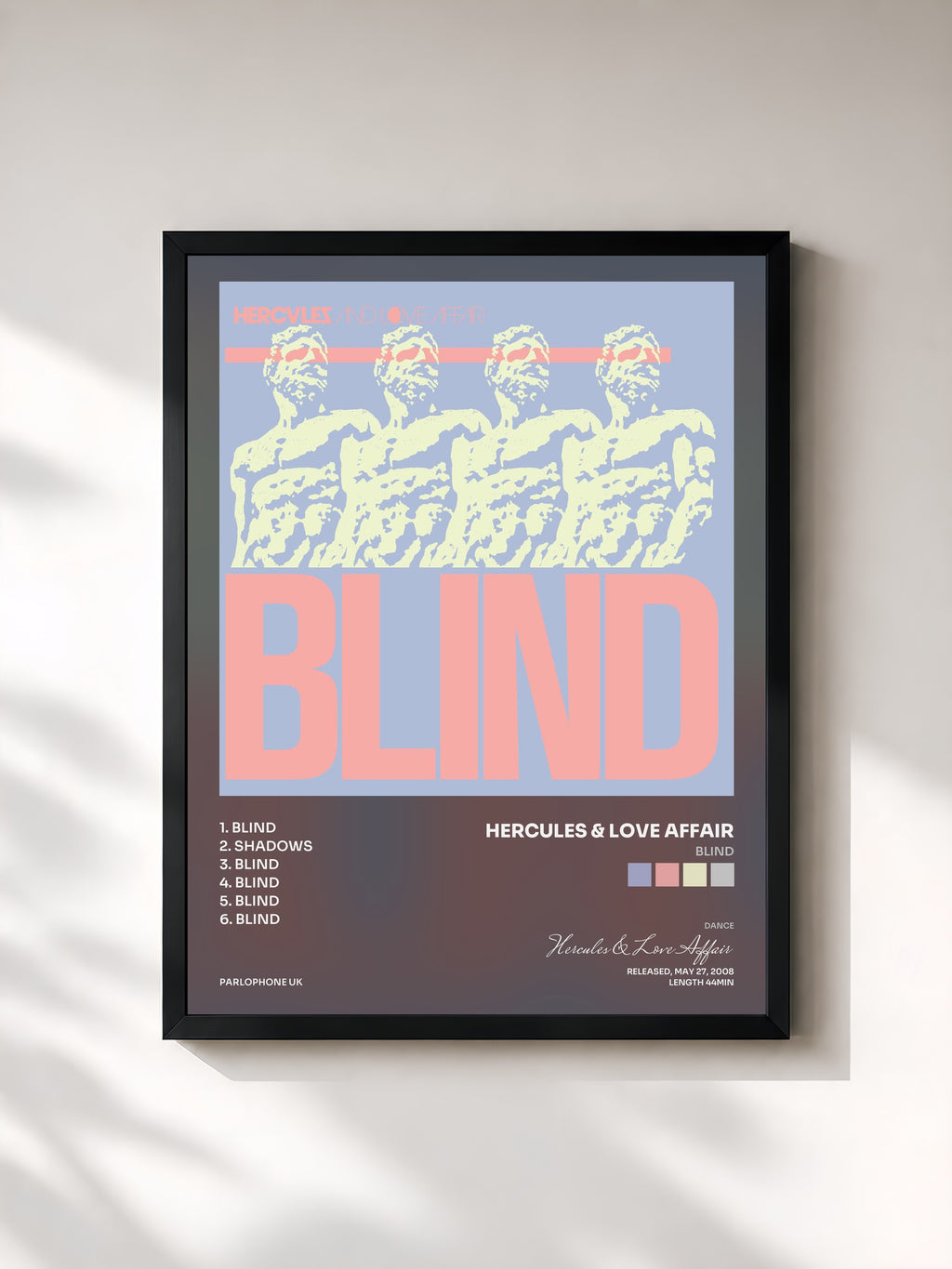 #noir Tableau de l'album Blind de Hercules & Love Affair, cadre noir, imprimé et encadré en France