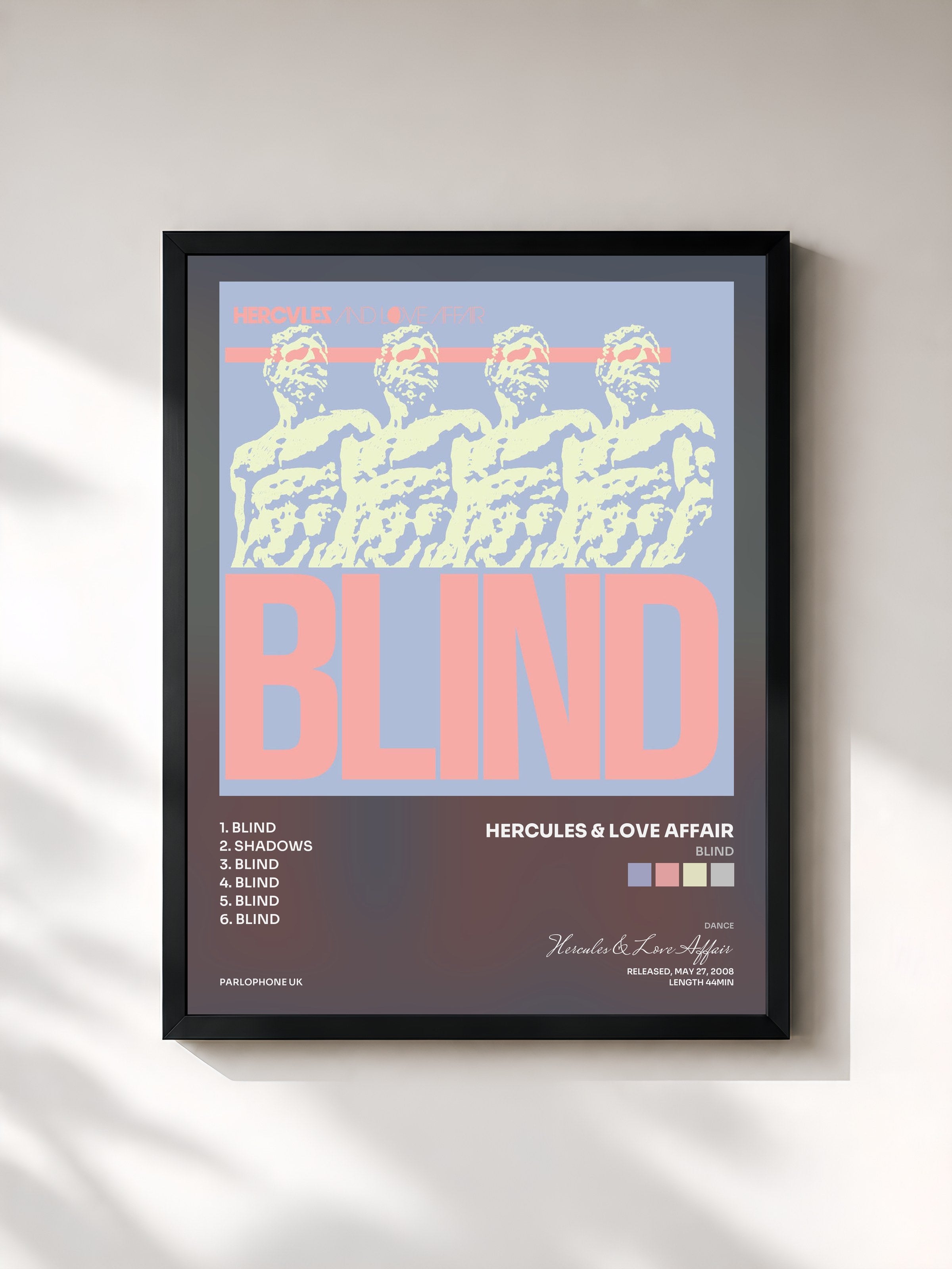 #noir Tableau de l'album Blind de Hercules & Love Affair, cadre noir, imprimé et encadré en France