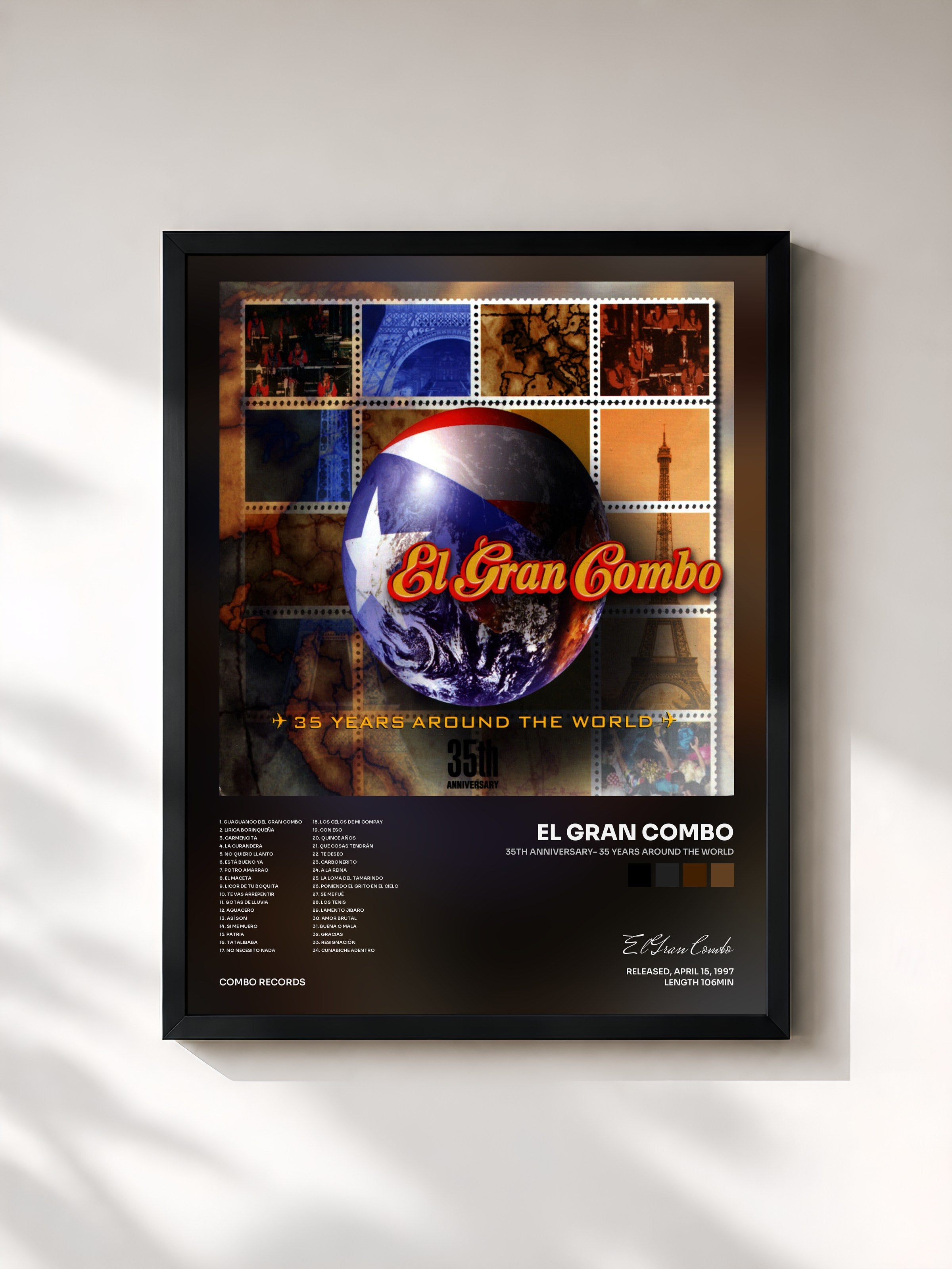 #noir Tableau de l'album 35th Anniversary- 35 Years Around the World de El Gran Combo, cadre noir, imprimé et encadré en France