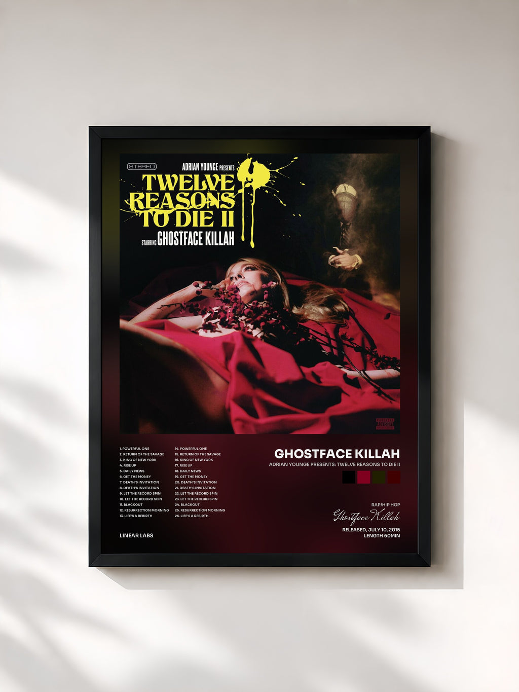 #noir Tableau de l'album Adrian Younge Presents: Twelve Reasons To Die II de Ghostface Killah, cadre noir, imprimé et encadré en France
