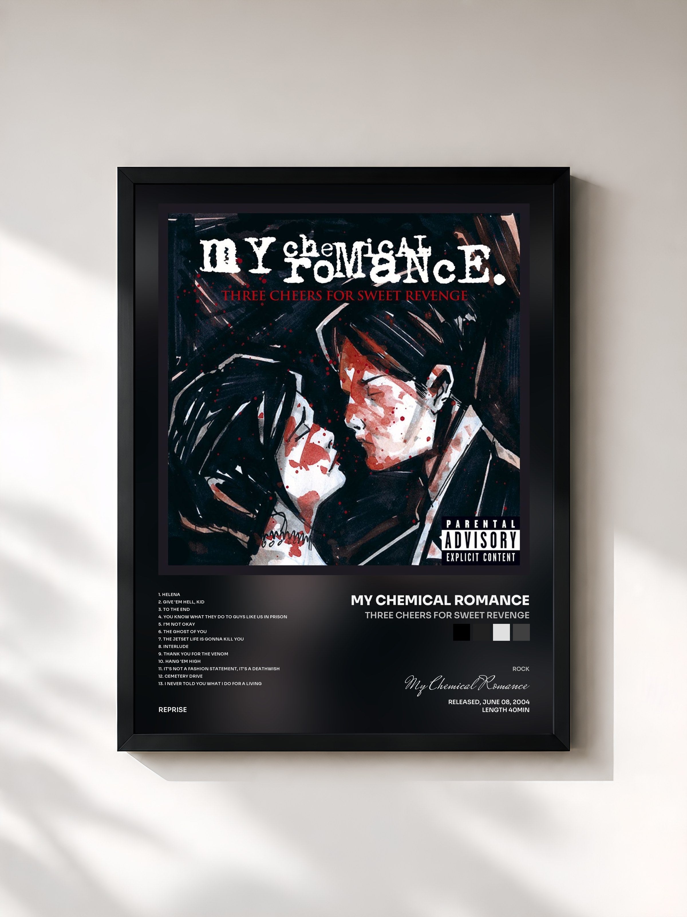 #noir Tableau de l'album Three Cheers for Sweet Revenge de My Chemical Romance, cadre noir, imprimé et encadré en France