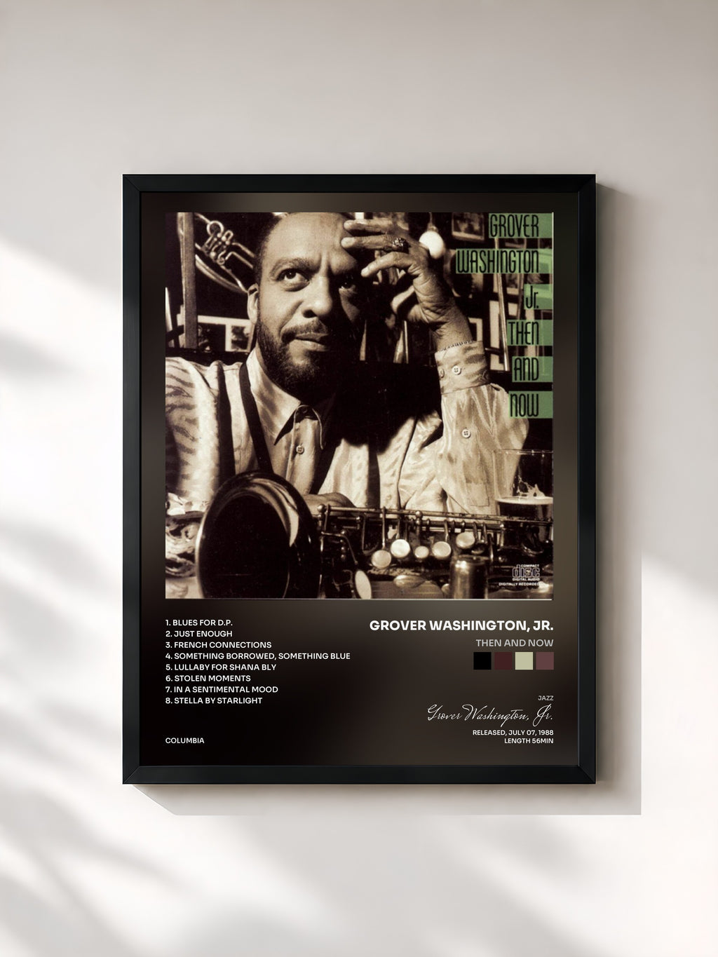 #noir Tableau de l'album Then And Now de Grover Washington, Jr., cadre noir, imprimé et encadré en France