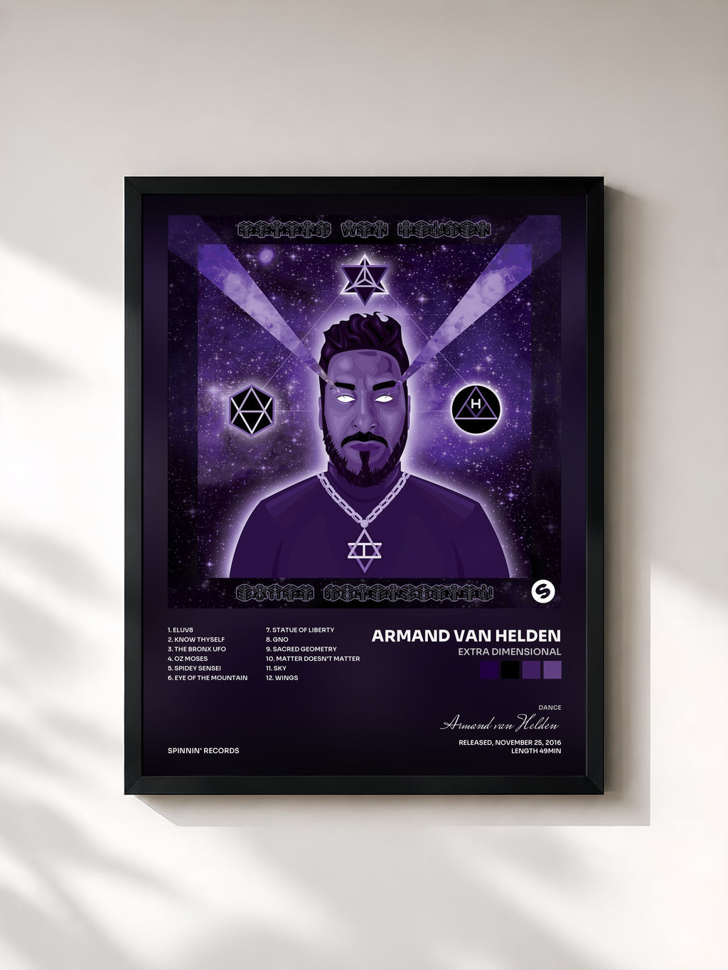 #noir Tableau de l'album Extra Dimensional de Armand van Helden, cadre noir, imprimé et encadré en France