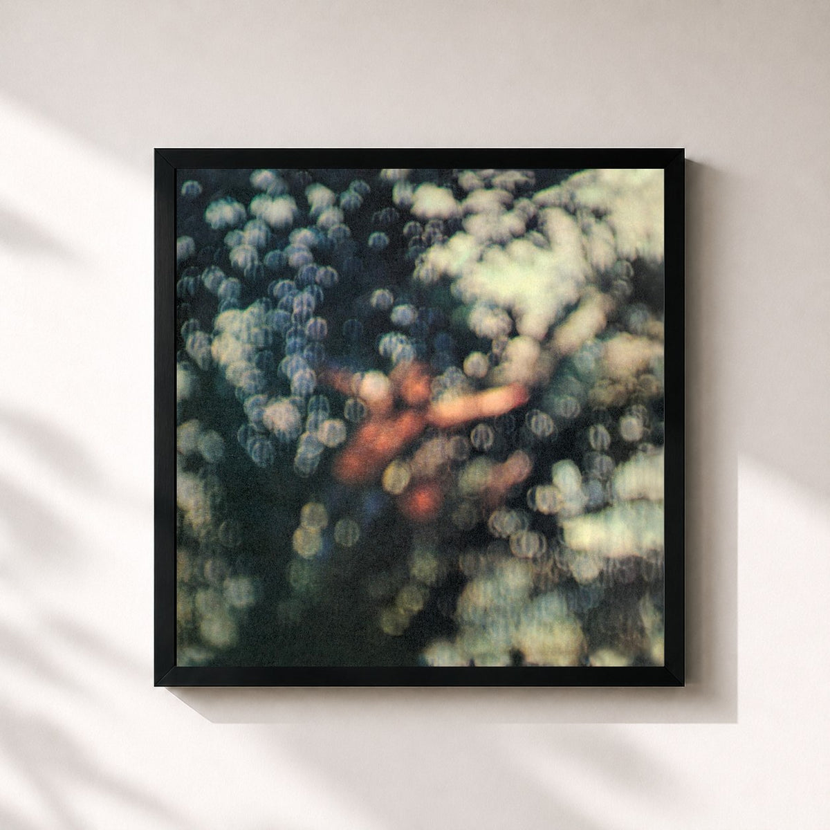 #noir Tableau carré de l'album Obscured by Clouds de Pink Floyd, cadre noir 32x32 cm