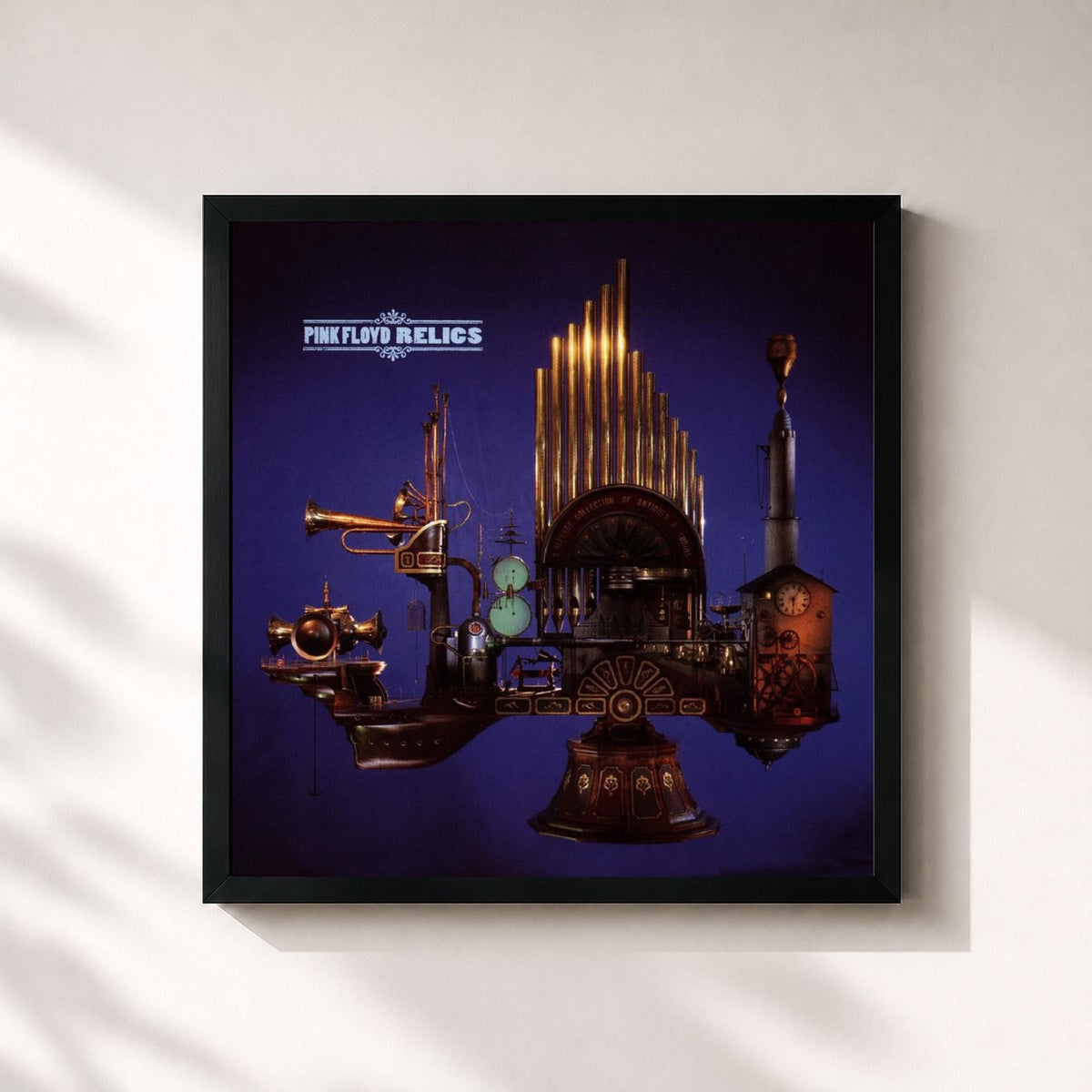 #noir Tableau carré de l'album Relics de Pink Floyd, cadre noir 32x32 cm