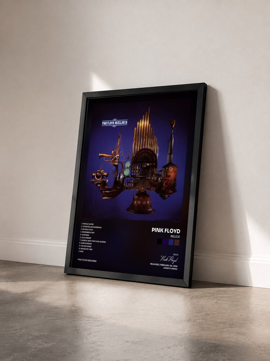 #noir Tableau de l'album Relics de Pink Floyd vu de trois quarts, cadre noir