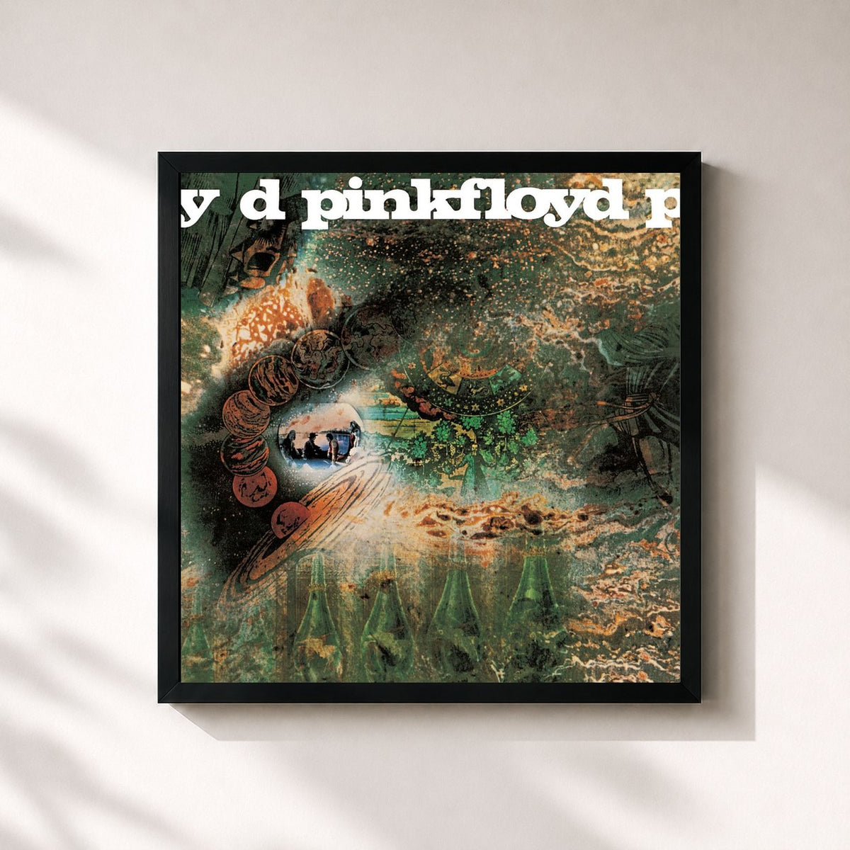 #noir Tableau carré de l'album A Saucerful of Secrets de Pink Floyd, cadre noir 32x32 cm
