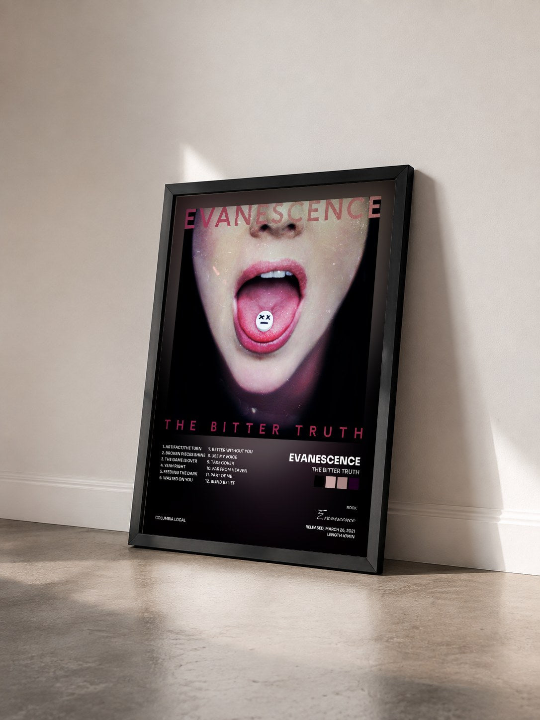 #noir Tableau de l'album The Bitter Truth de Evanescence vu de trois quarts, cadre noir
