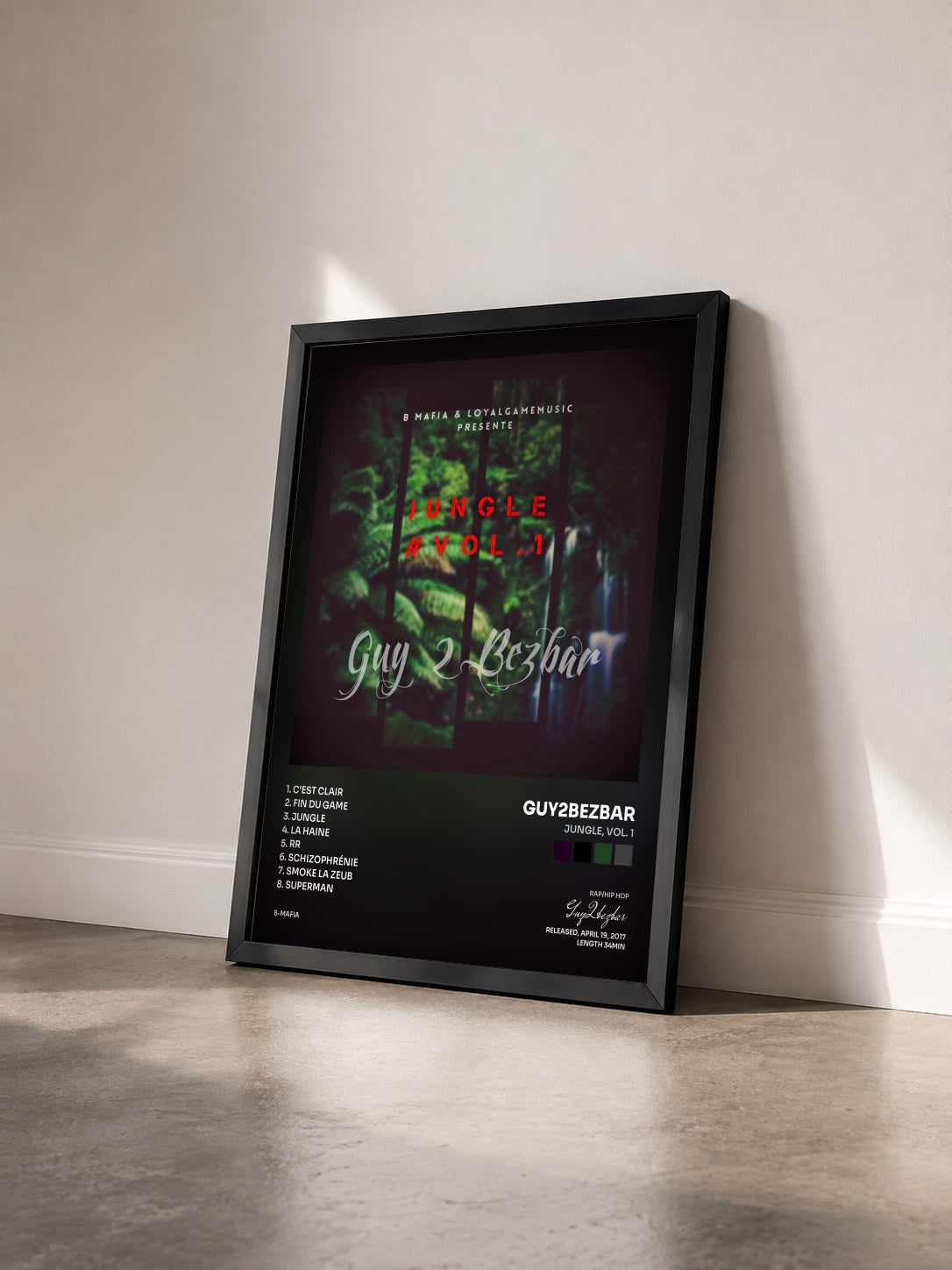 #noir Tableau de l'album Jungle, vol. 1 de Guy2bezbar vu de trois quarts, cadre noir