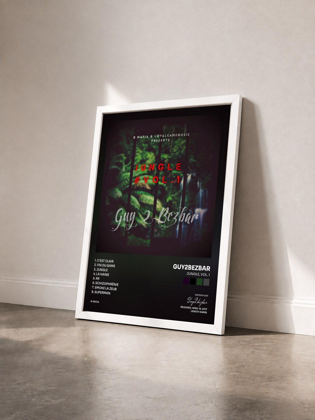 #blanc Tableau de l'album Jungle, vol. 1 de Guy2bezbar vu de trois quarts, cadre blanc